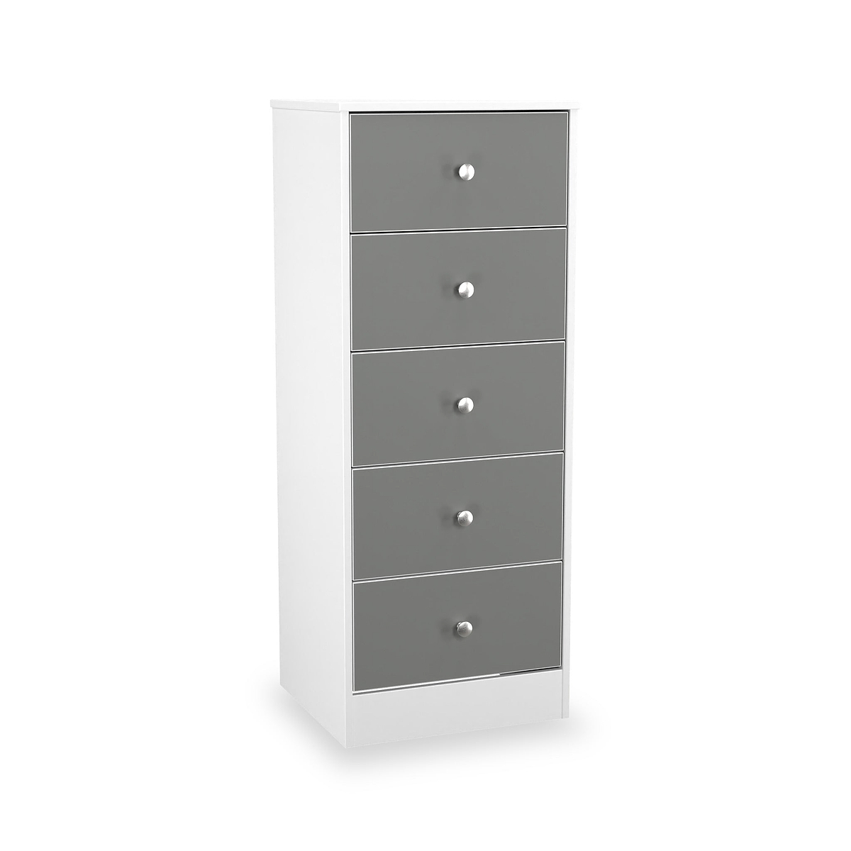 Bennet-5-Drawer-Tallboy-Chest-Grey-&-White from Roseland Furniture