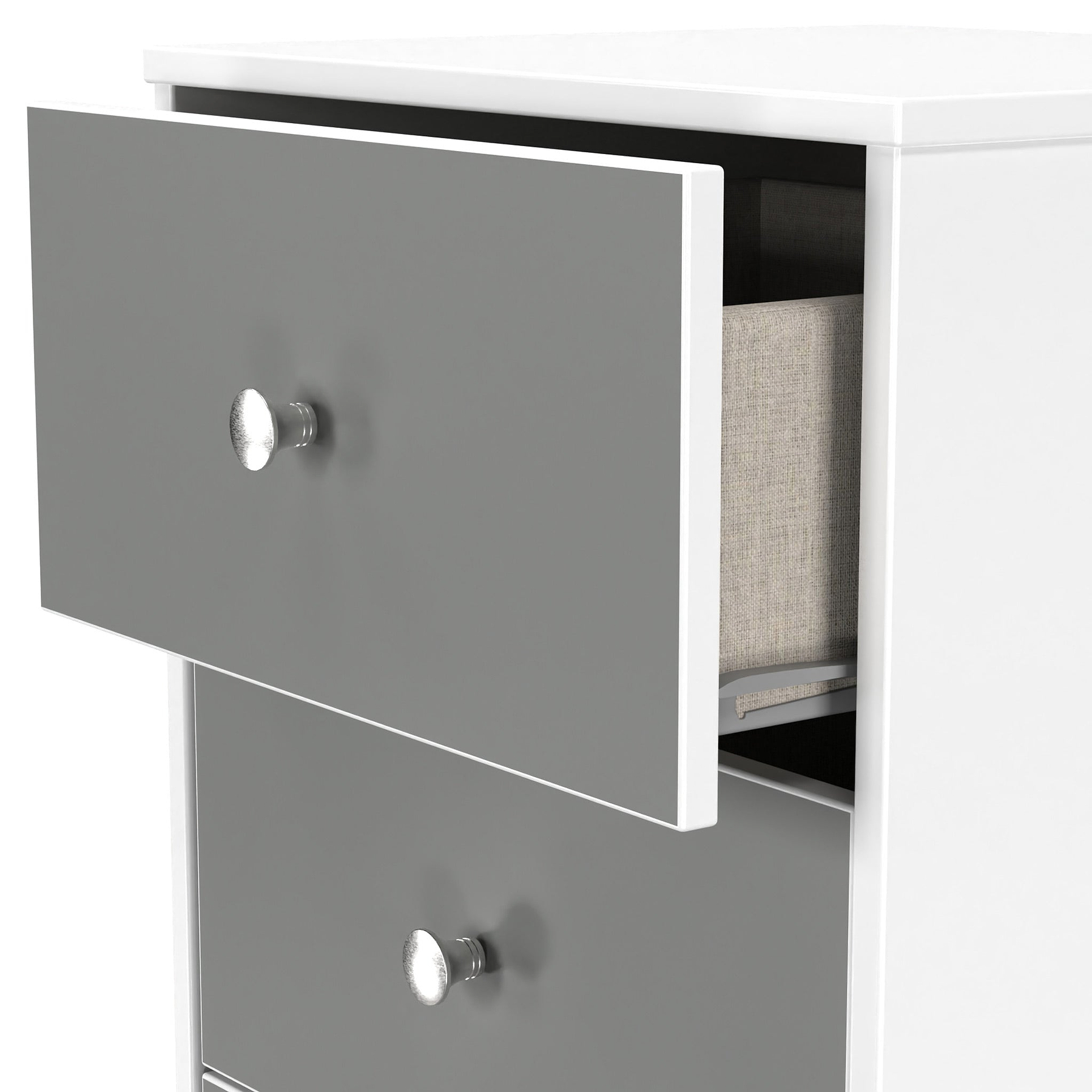 Bennet-5-Drawer-Tallboy-Chest-Grey-&-White from Roseland Furniture