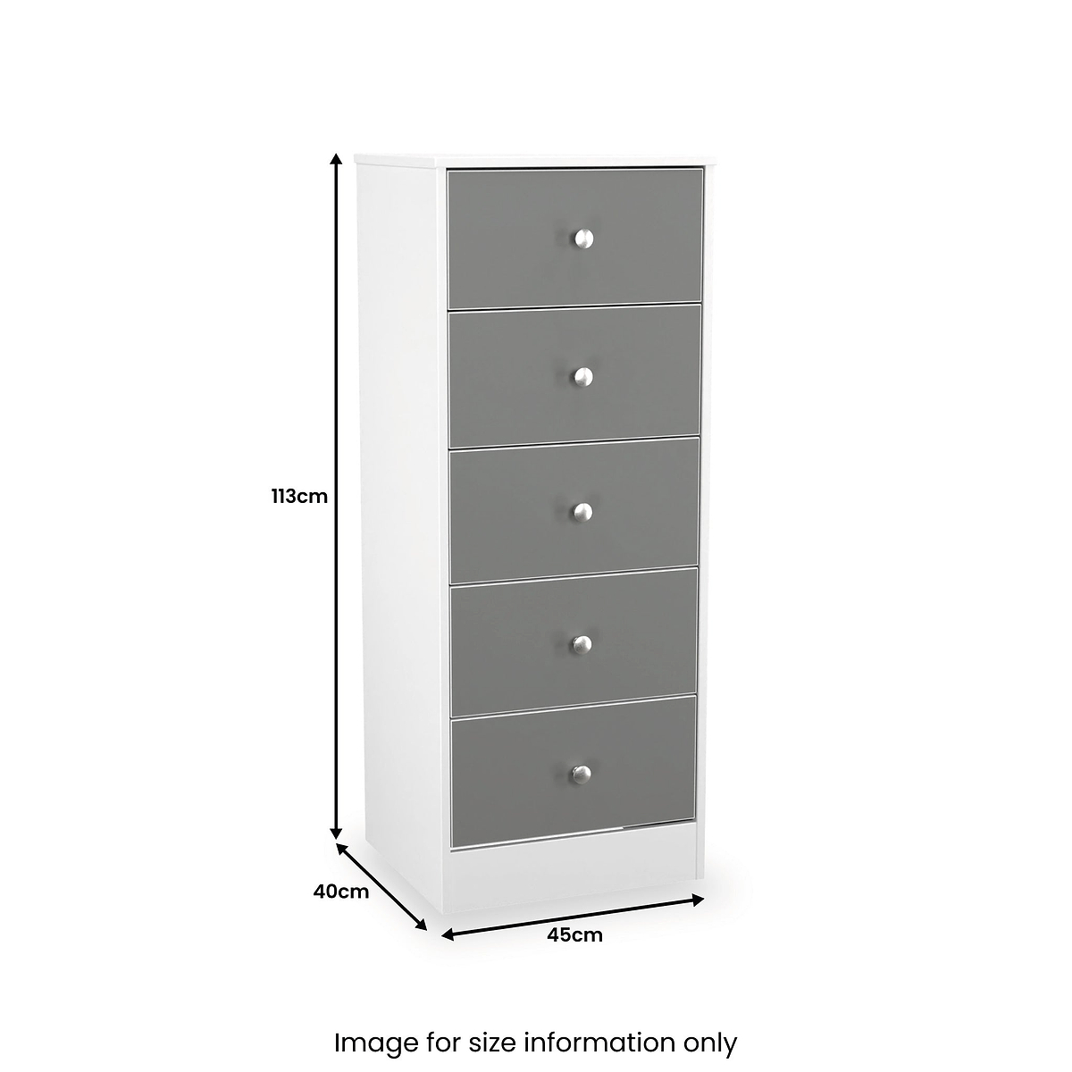 Bennet-5-Drawer-Tallboy-Chest-Grey-&-White from Roseland Furniture