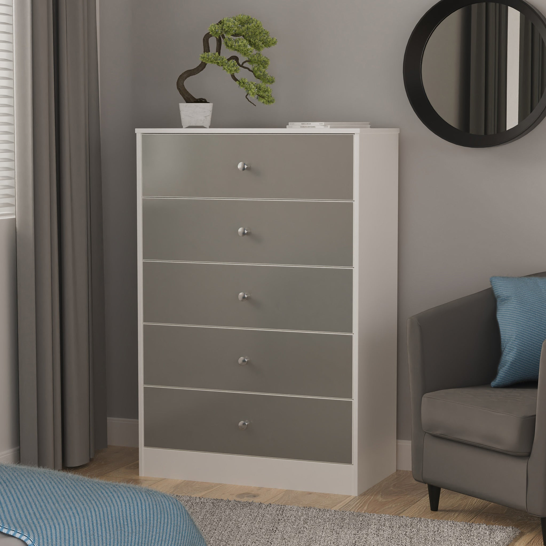 Bennet-5-Drawer-Chest-Grey-&-White from Roseland Furniture
