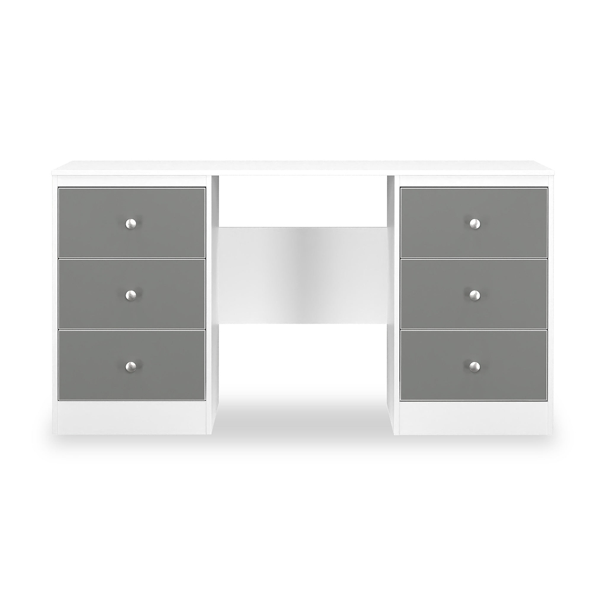 Bennet-6-Drawer-Kneehole-Grey-&-White Front1 from Roseland Furniture