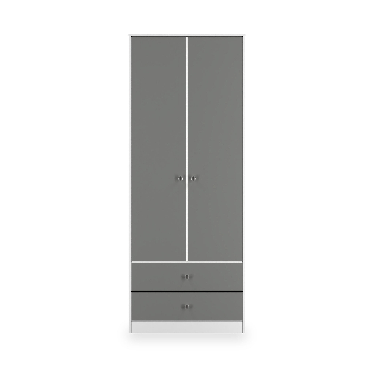 Bennet-Tall-2-Drawer-Wardrobe-Grey-&-White Front1 from Roseland Furniture