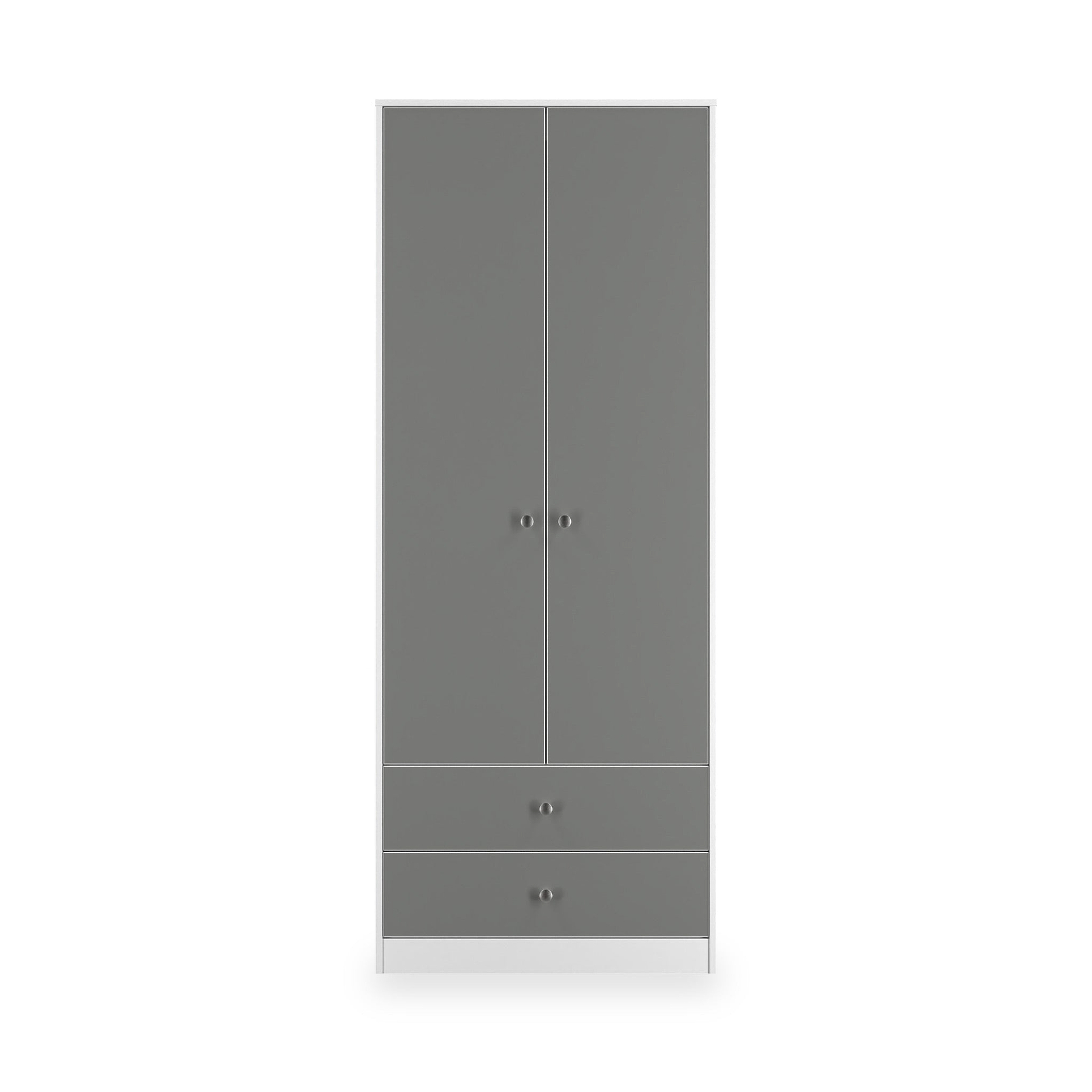 Bennet-Tall-2-Drawer-Wardrobe-Grey-&-White Front1 from Roseland Furniture