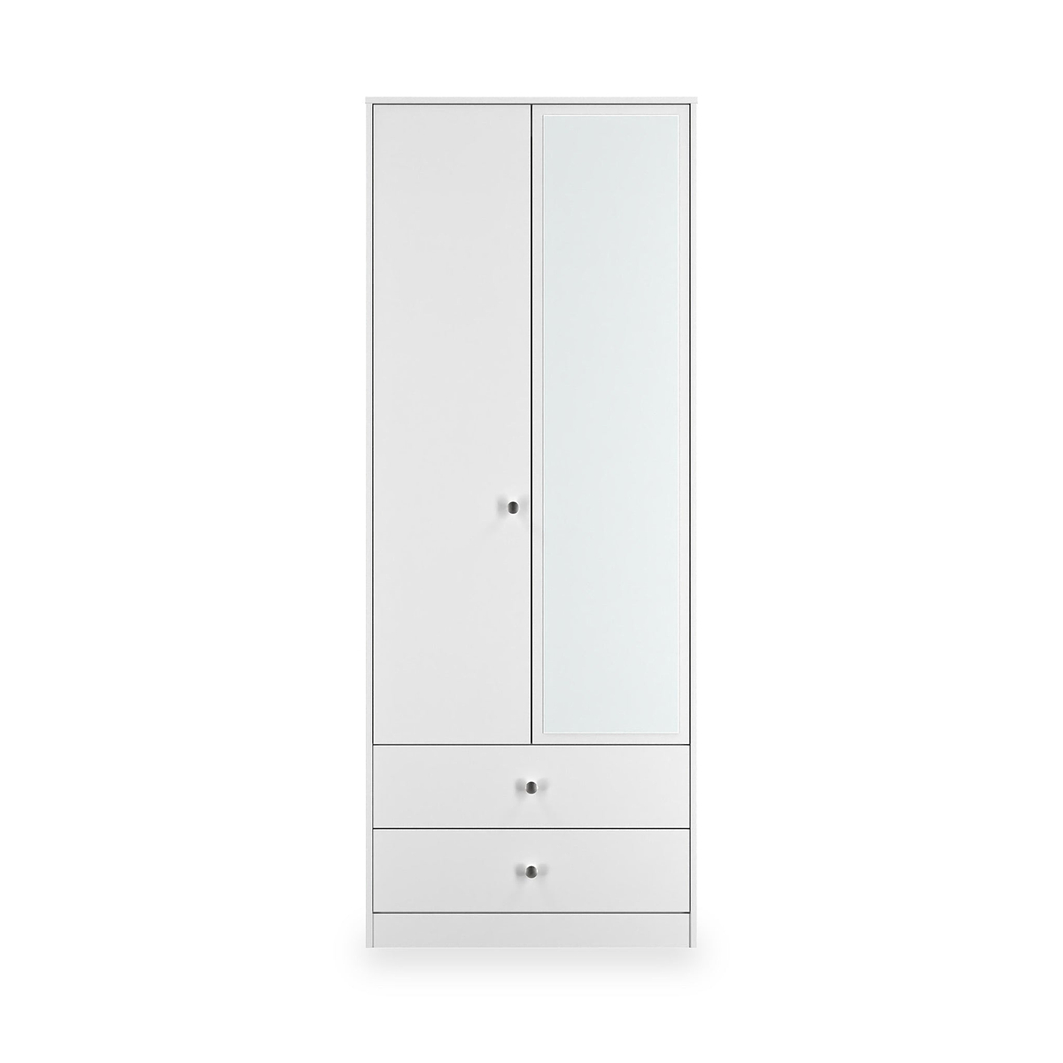 Bennet-Tall-2-Drawer-Mirrored-Wardrobe-White from Roseland Furniture