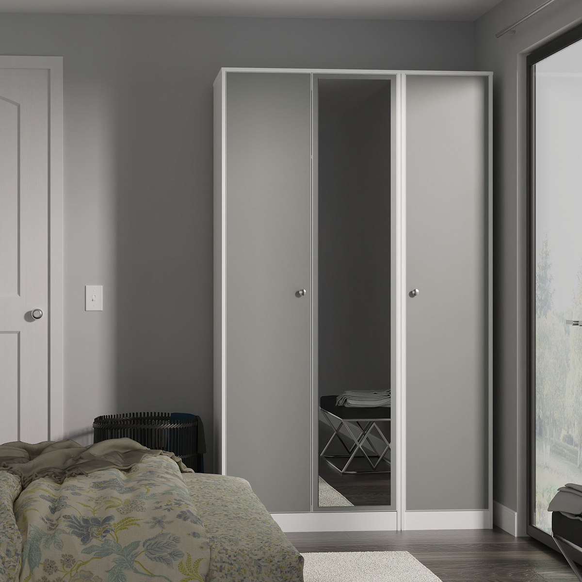 Bennet-Tall-Triple-Mirrored-Wardrobe-Grey-&-White from Roseland Furniture