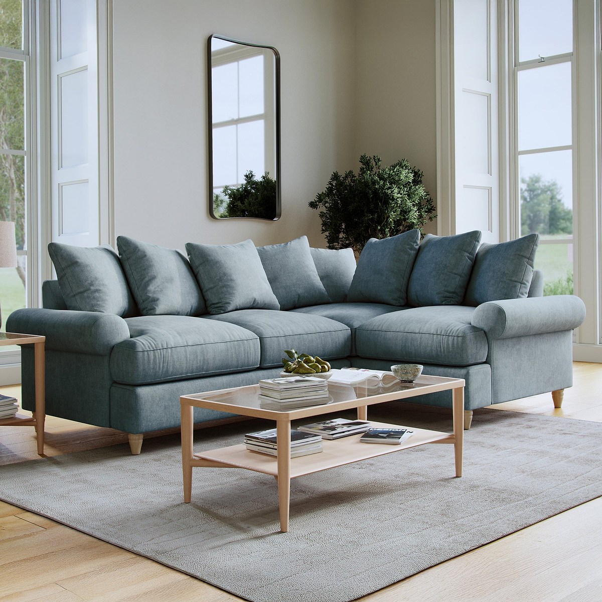 Pembroke RH Corner Sofa Denim Life1 from Roseland Furniture