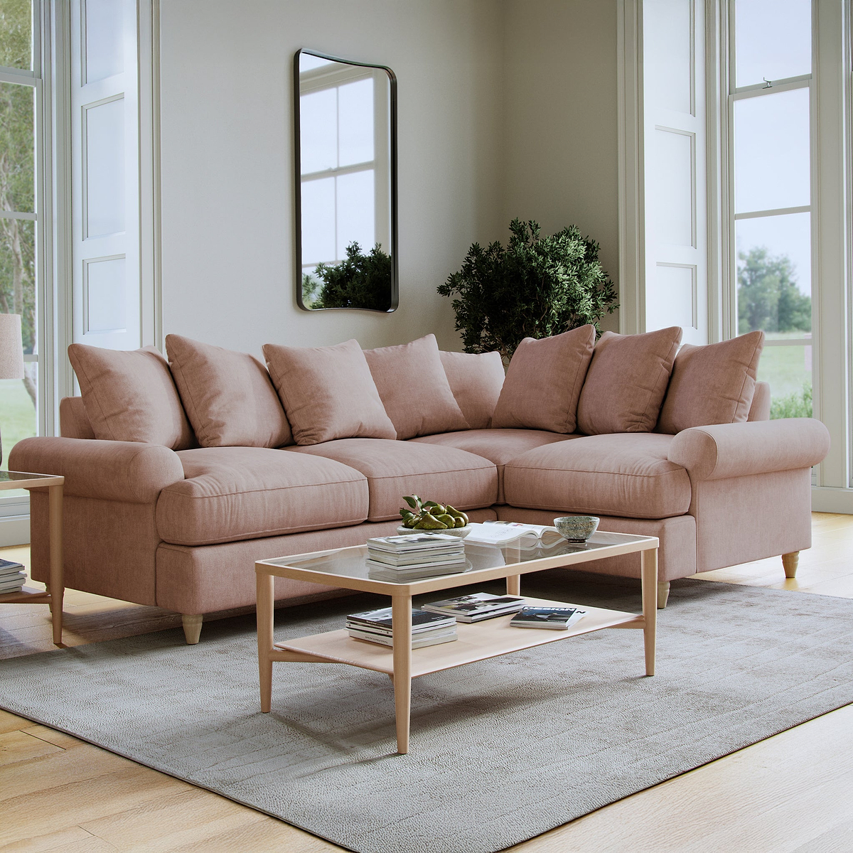 Pembroke RH Corner Sofa Pink Life1 from Roseland Furniture