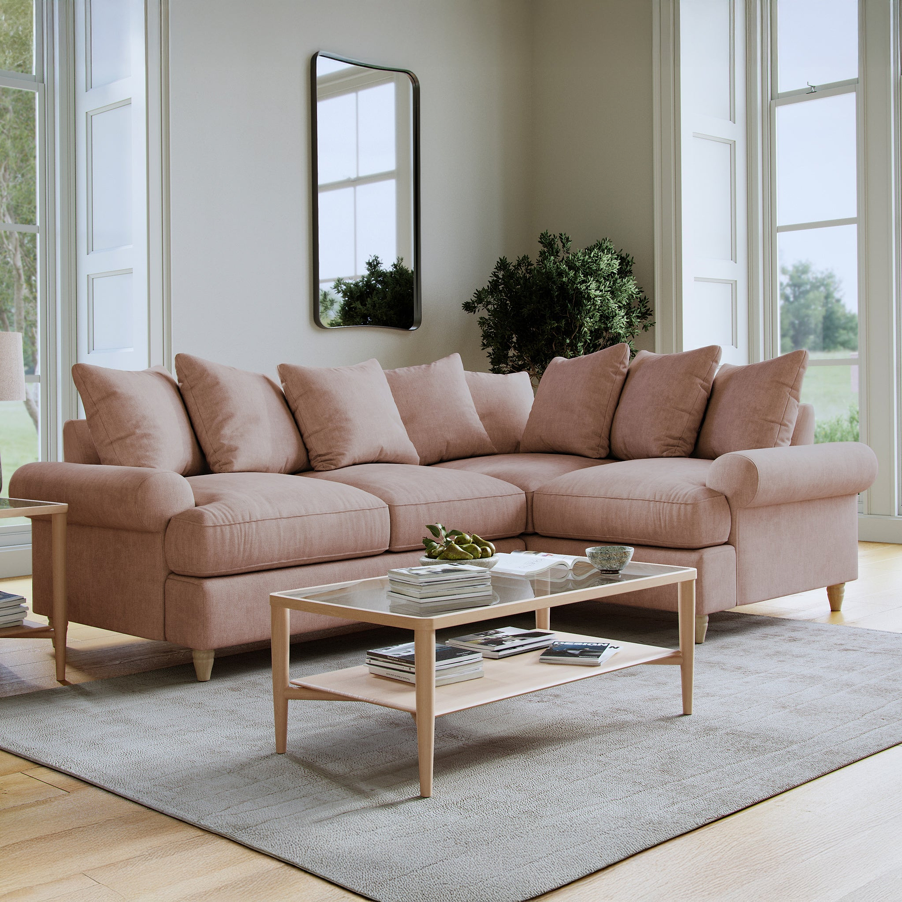 Pembroke RH Corner Sofa Pink Life1 from Roseland Furniture