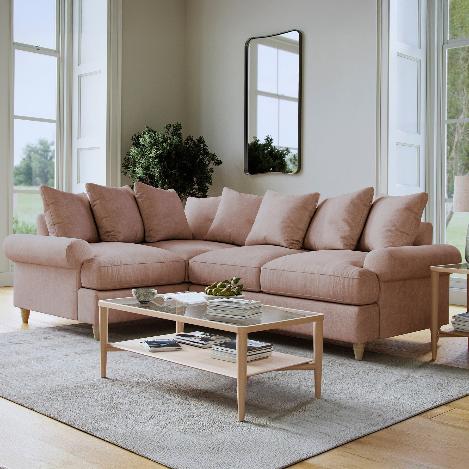 Pembroke LH Corner Sofa Pink Life1 from Roseland Furniture