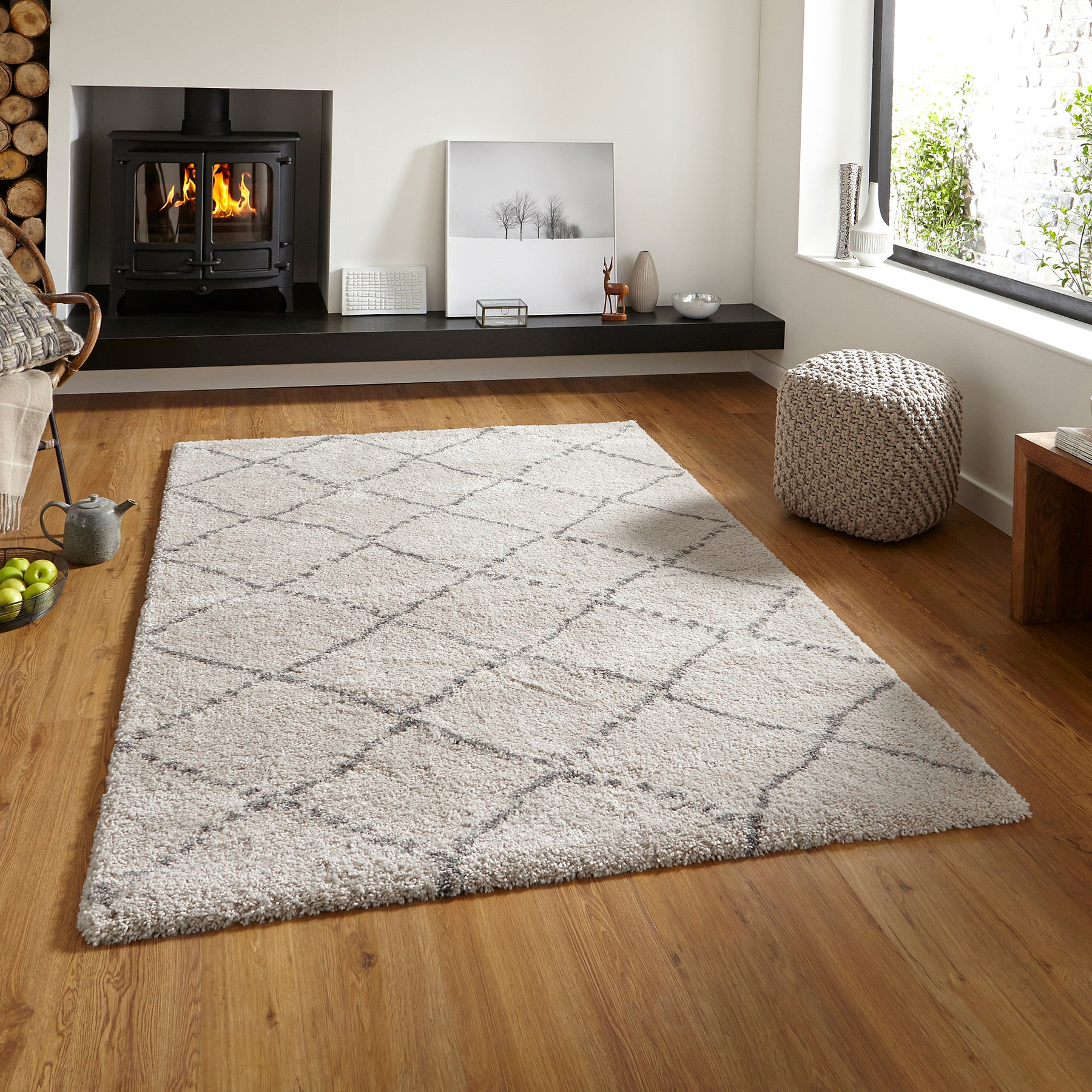 Webster Cream Grey Diamond Two Toned Rug for living room