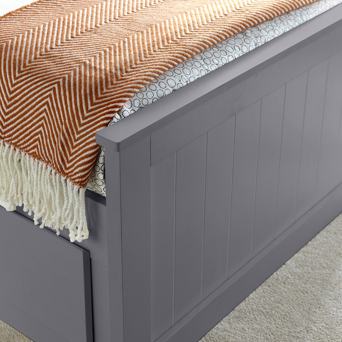 Emelia Wooden 3 Drawer and Shelving storage Bed Frame Grey from Roseland Furniture