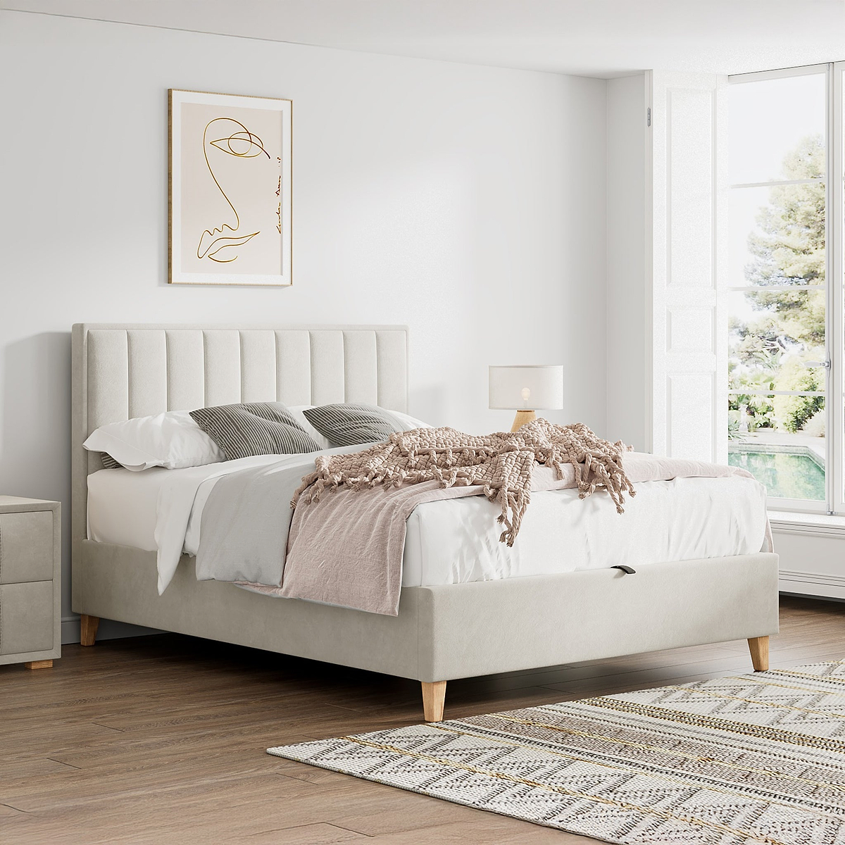 Marilyn Velvet Ottoman Storage Bed Small Double Stone from Roseland Furniture