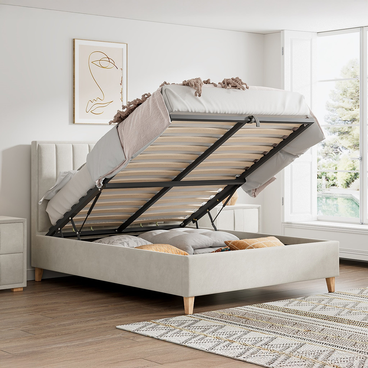 Marilyn Velvet Ottoman Storage Bed Small Double Stone from Roseland Furniture