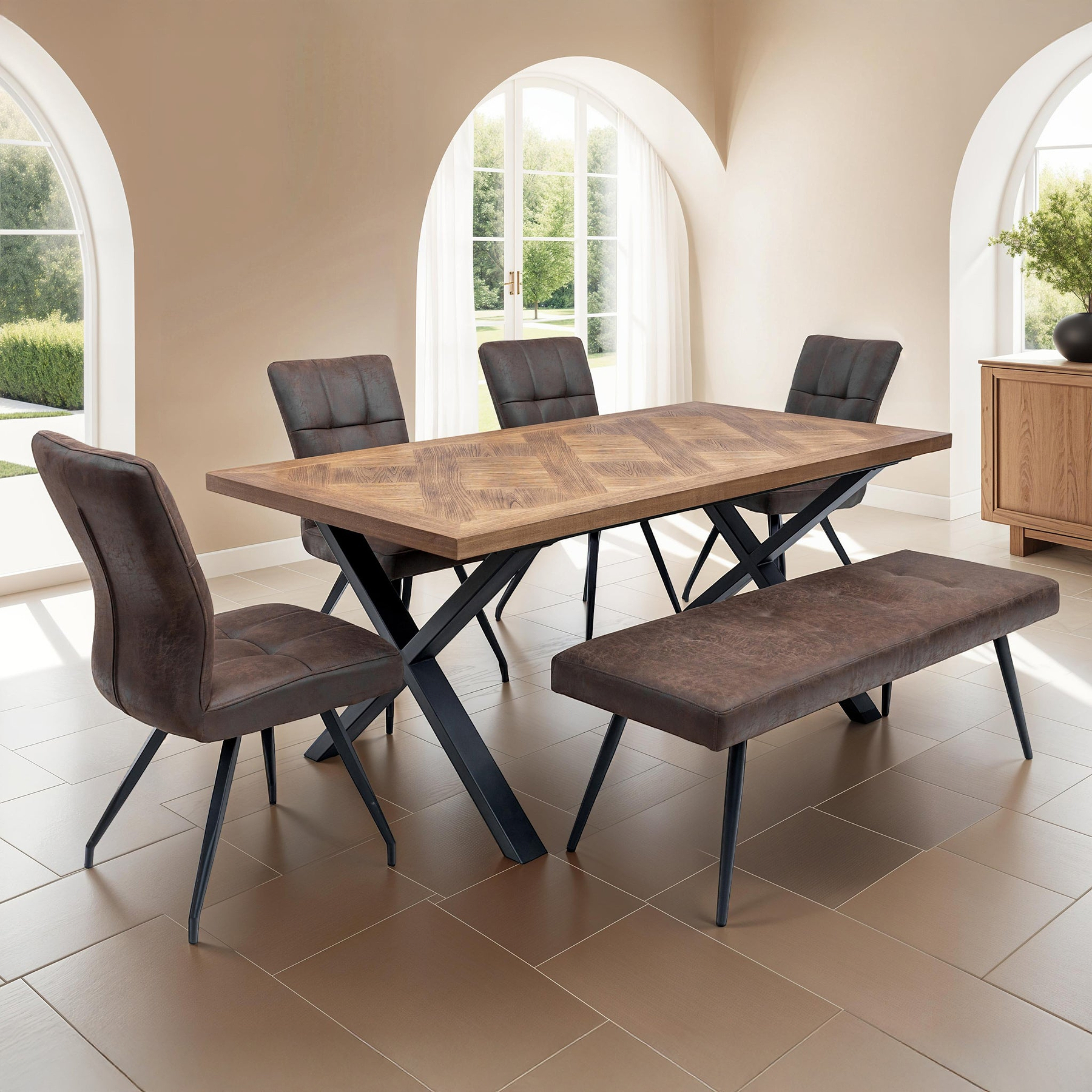 Sutton Faux Leather Dining Bench Dims from Roseland Furniture