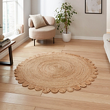 Chesney Round Jute Scalloped Edge Natural Rug from Roseland Furniture