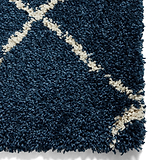 Durham Navy Blue Berber Diamond Shaggy Rug