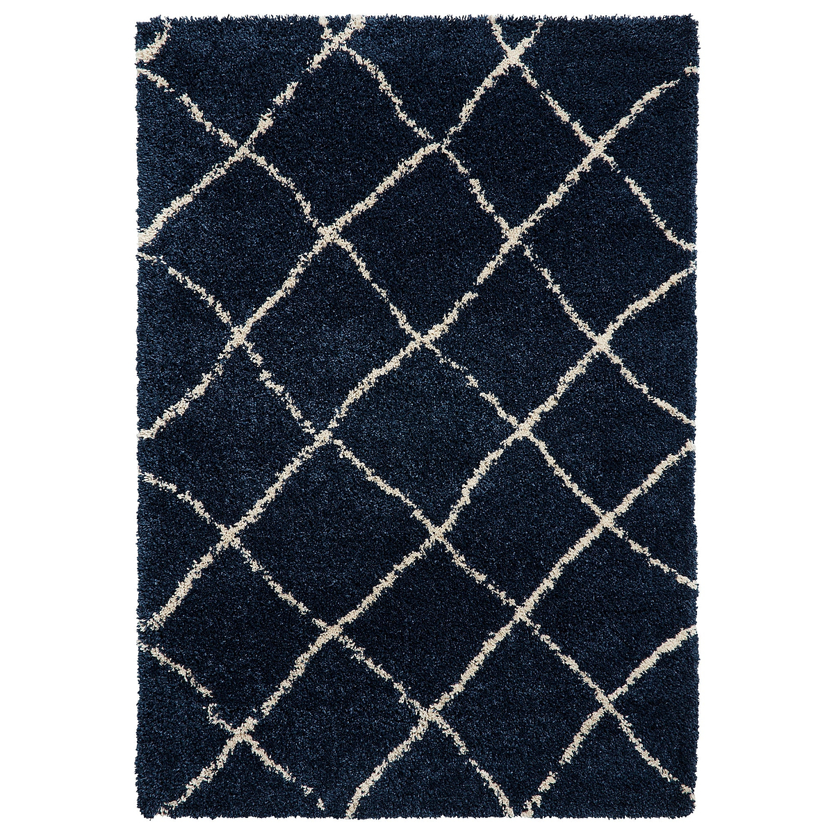 Durham Navy Blue Berber Diamond Shaggy Rug from Roseland Furniture