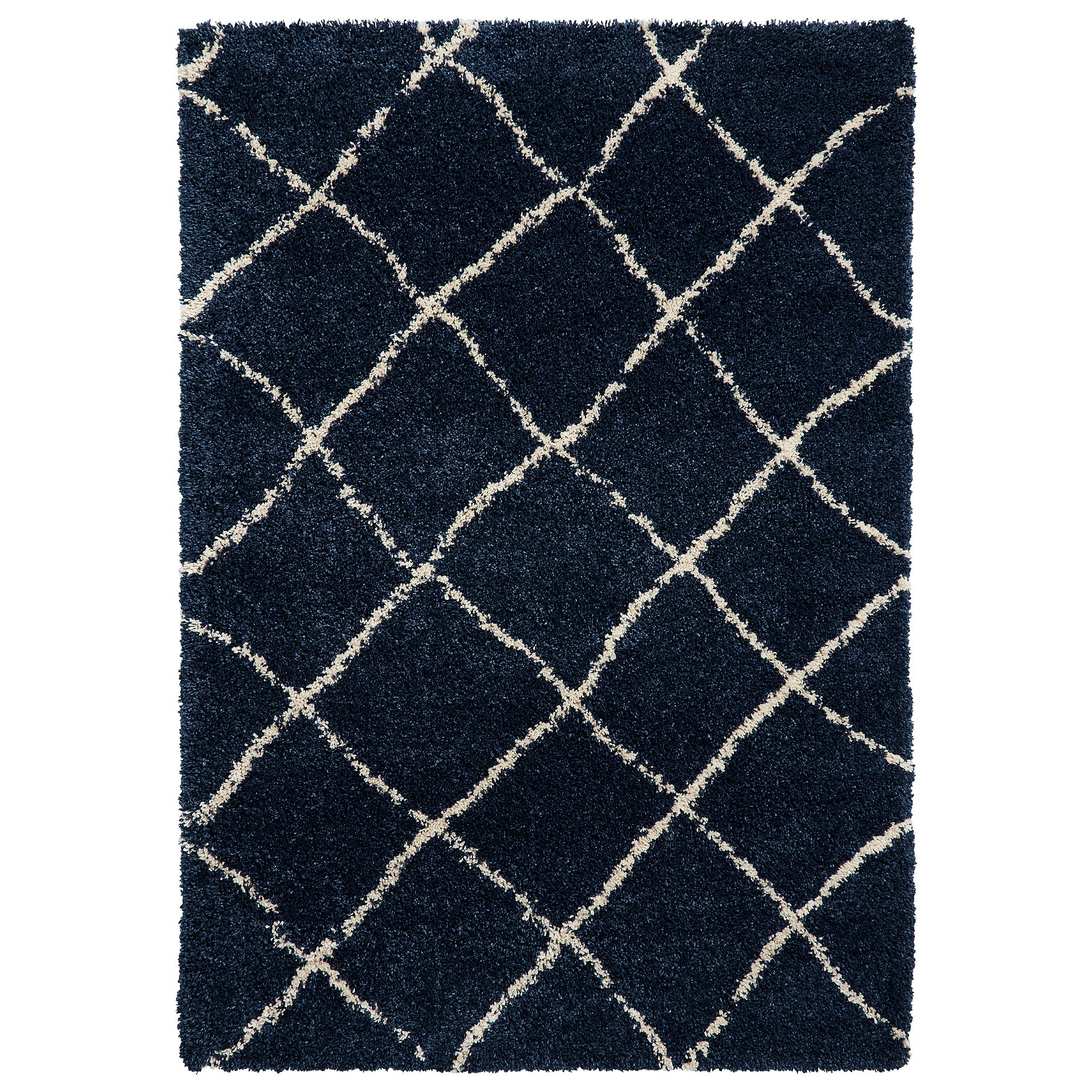 Durham Navy Blue Berber Diamond Shaggy Rug from Roseland Furniture