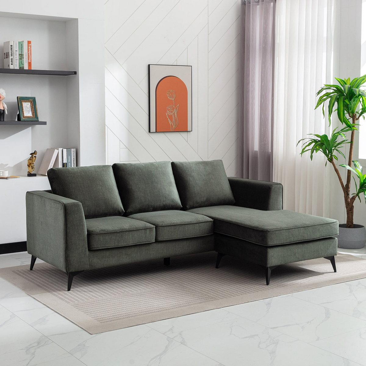 Larkin 3 Seater Chaise Sofa Moss from Roseland Furniture