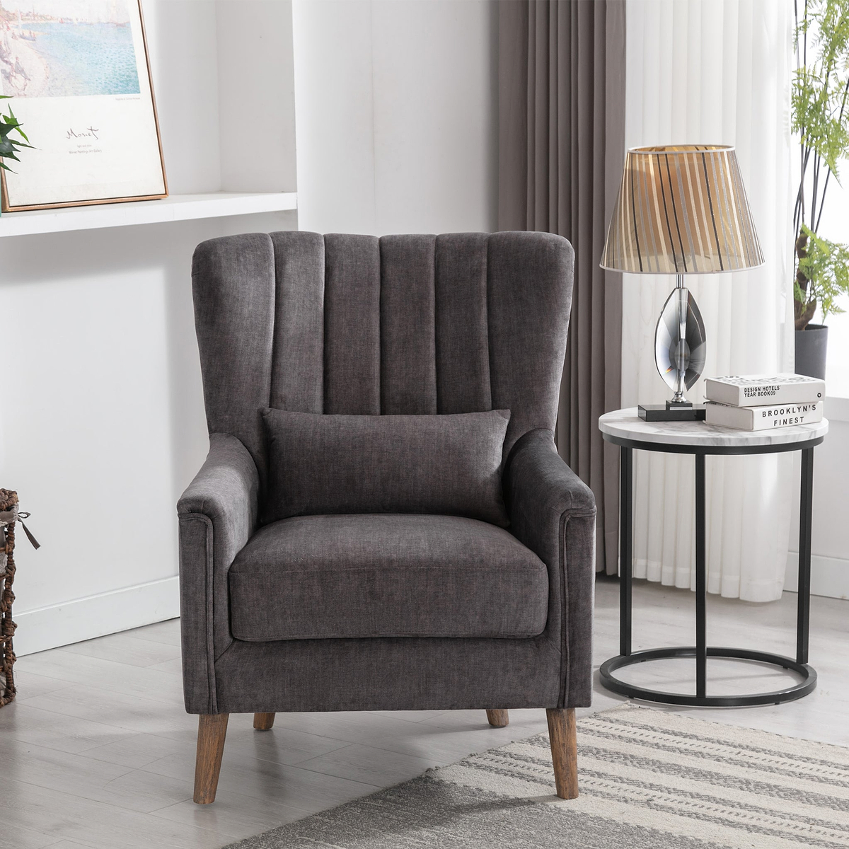 Lucille Velvet Armchair Dims from Roseland Furniture