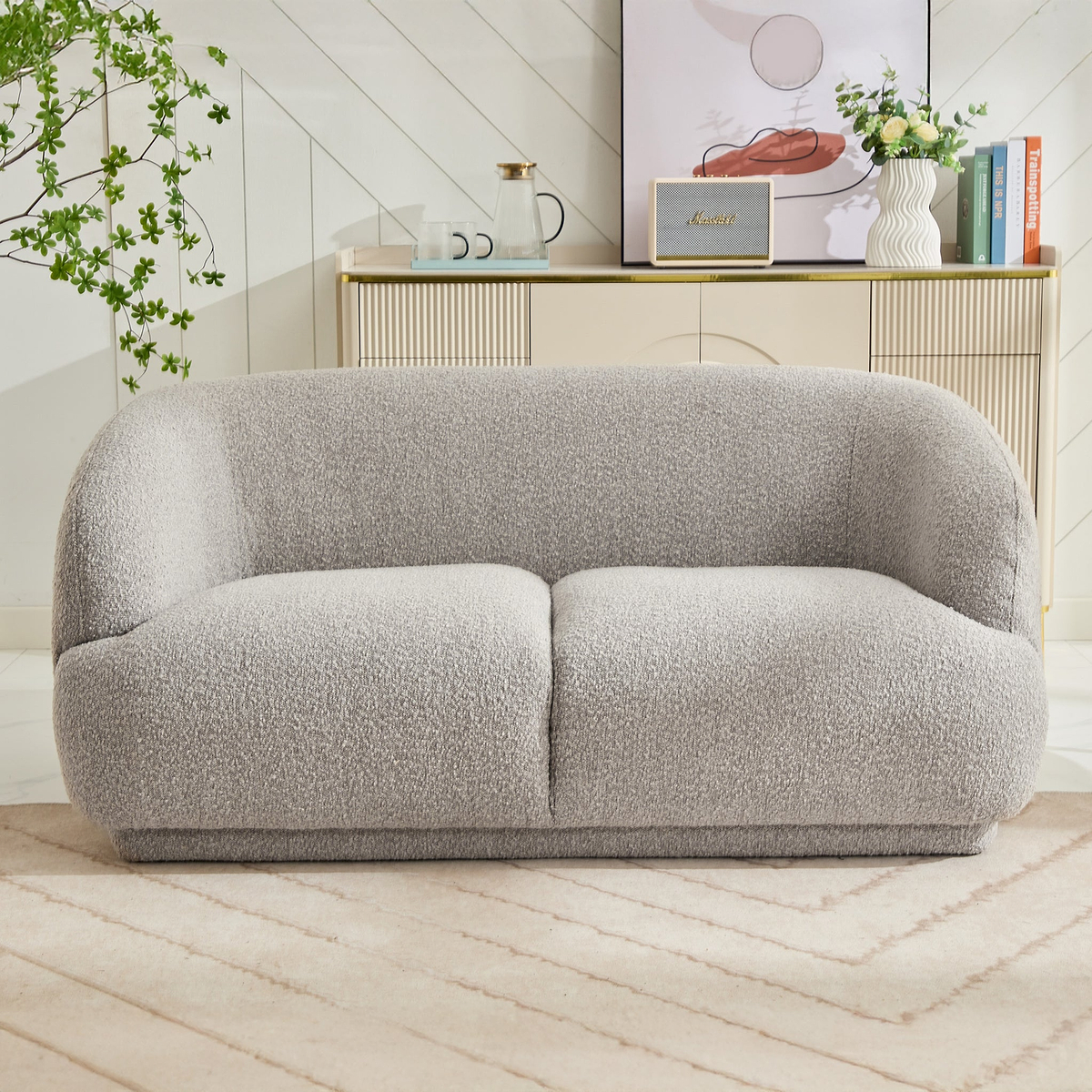 Sudsy Soft Boucle Curve 2 Seater Sofa Dims from Roseland Furniture