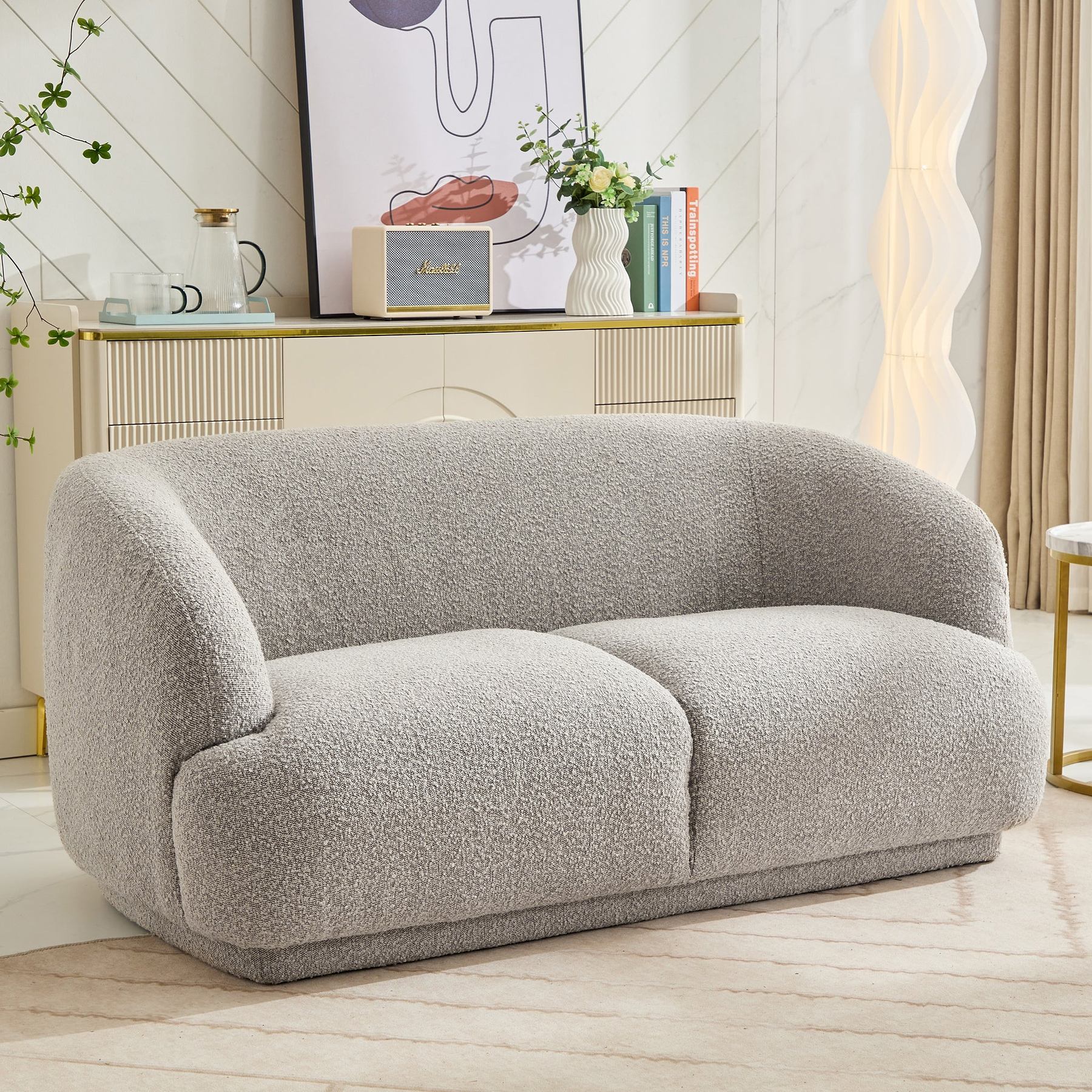 Sudsy Soft Boucle Curve 2 Seater Sofa Dims from Roseland Furniture