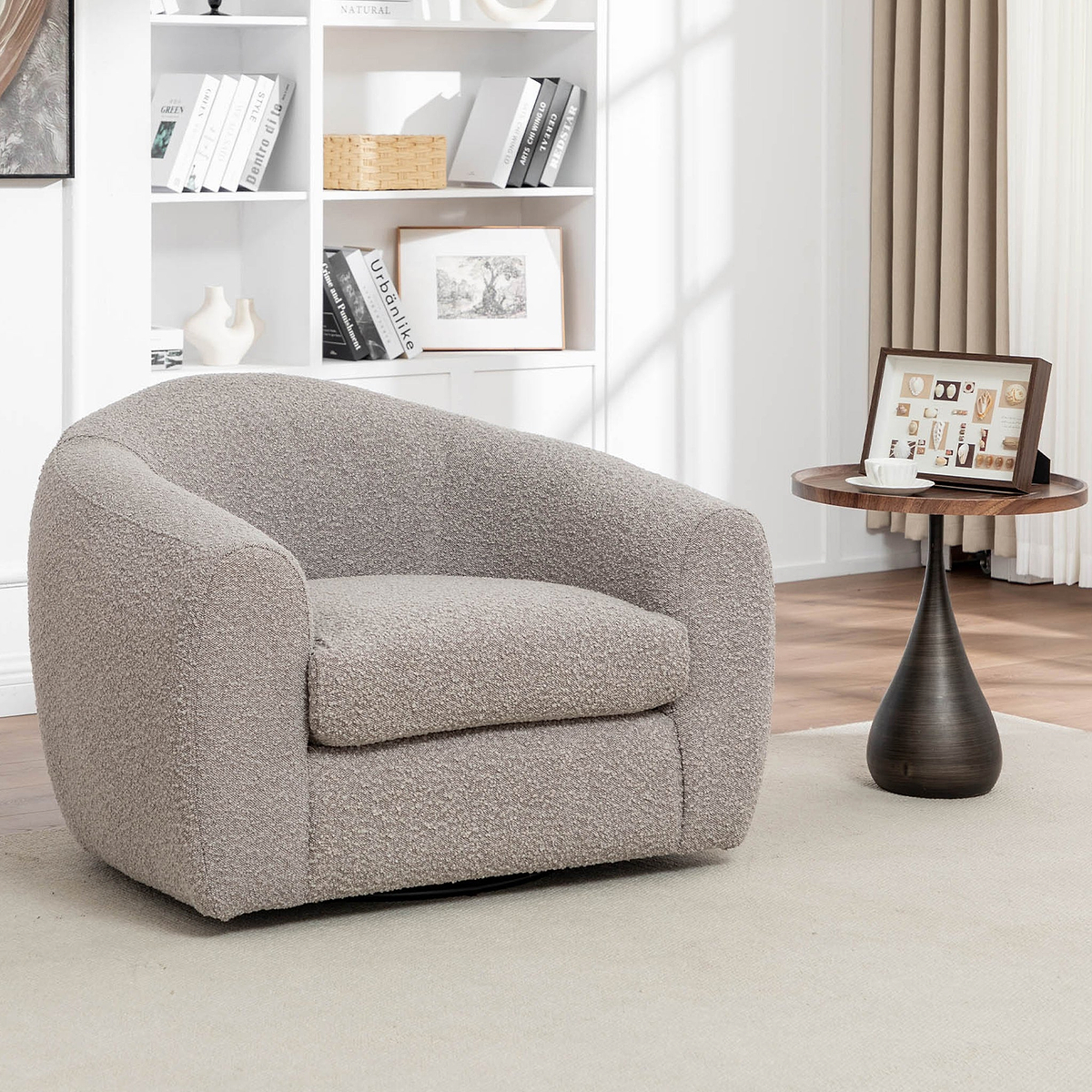 Sudsy Soft Boucle Curve Swivel Chair from Roseland Furniture