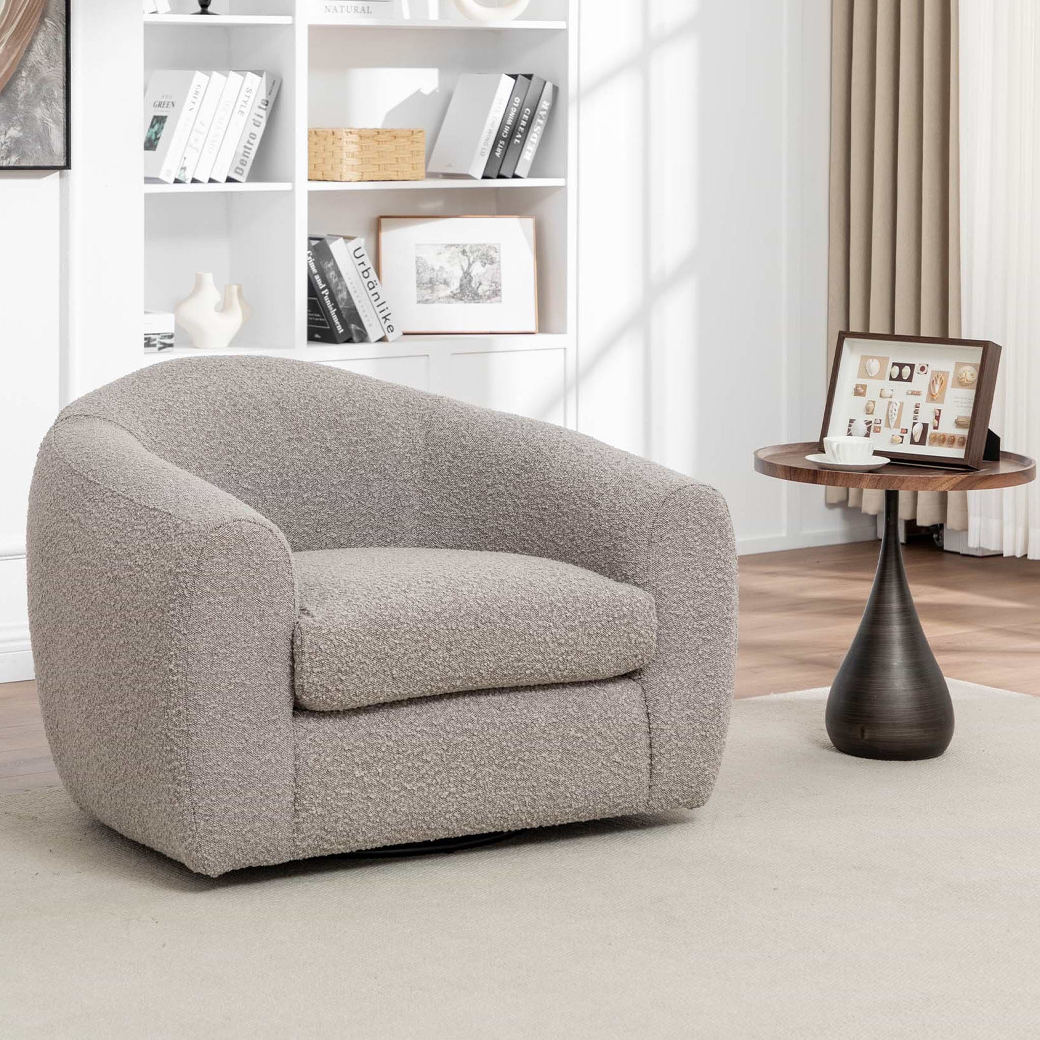 Sudsy Soft Boucle Curve Swivel Chair from Roseland Furniture