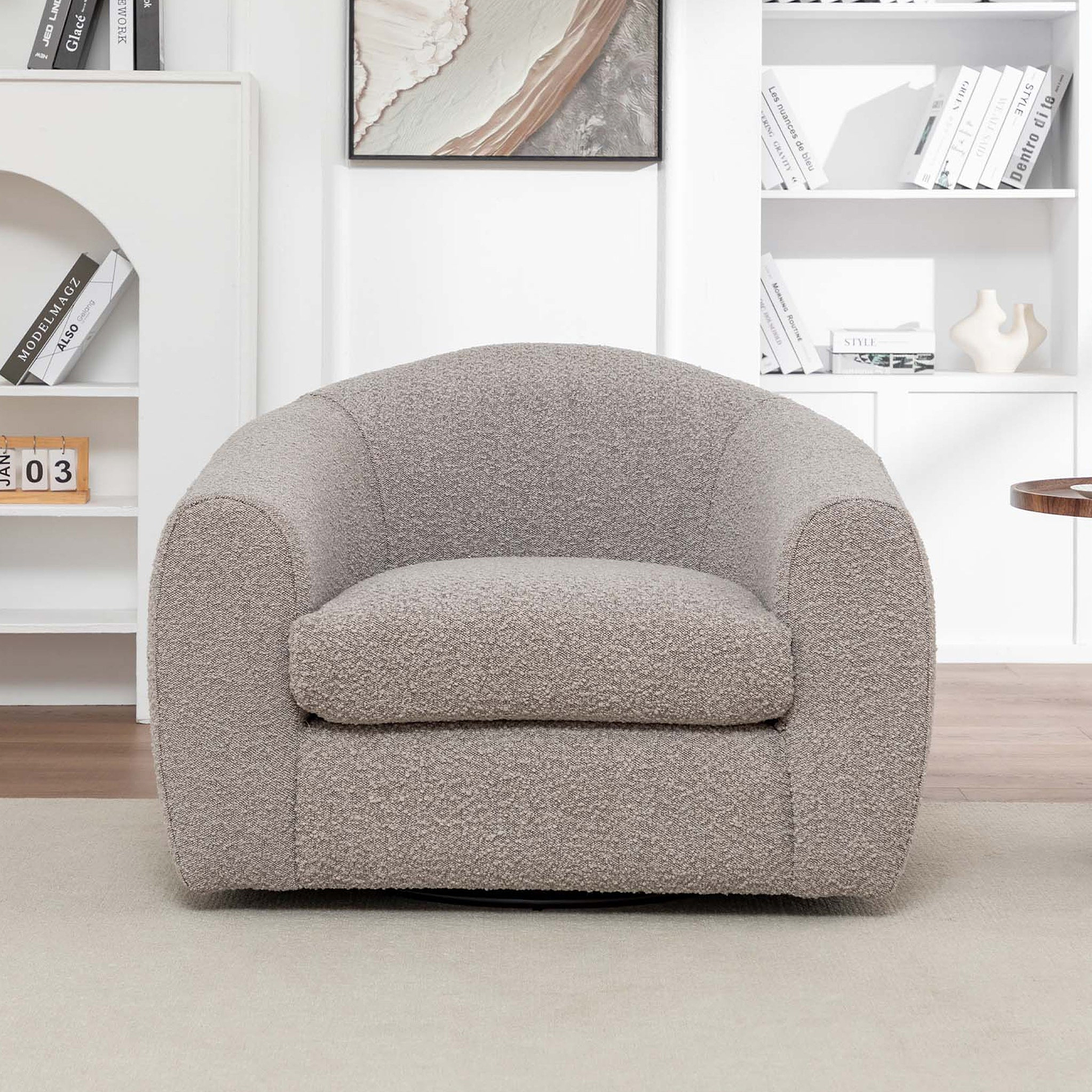 Sudsy Soft Boucle Curve Swivel Chair from Roseland Furniture