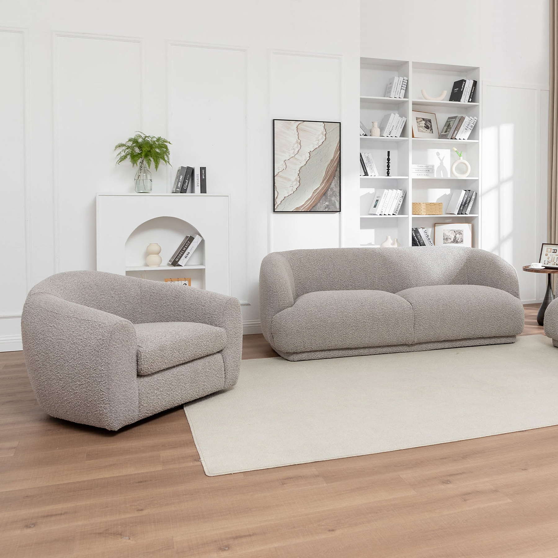 Sudsy Soft Boucle Curve Swivel Chair from Roseland Furniture