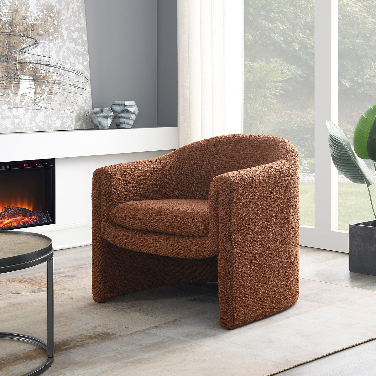 Theon Boucle Curved Accent Chair Rust from Roseland Furniture
