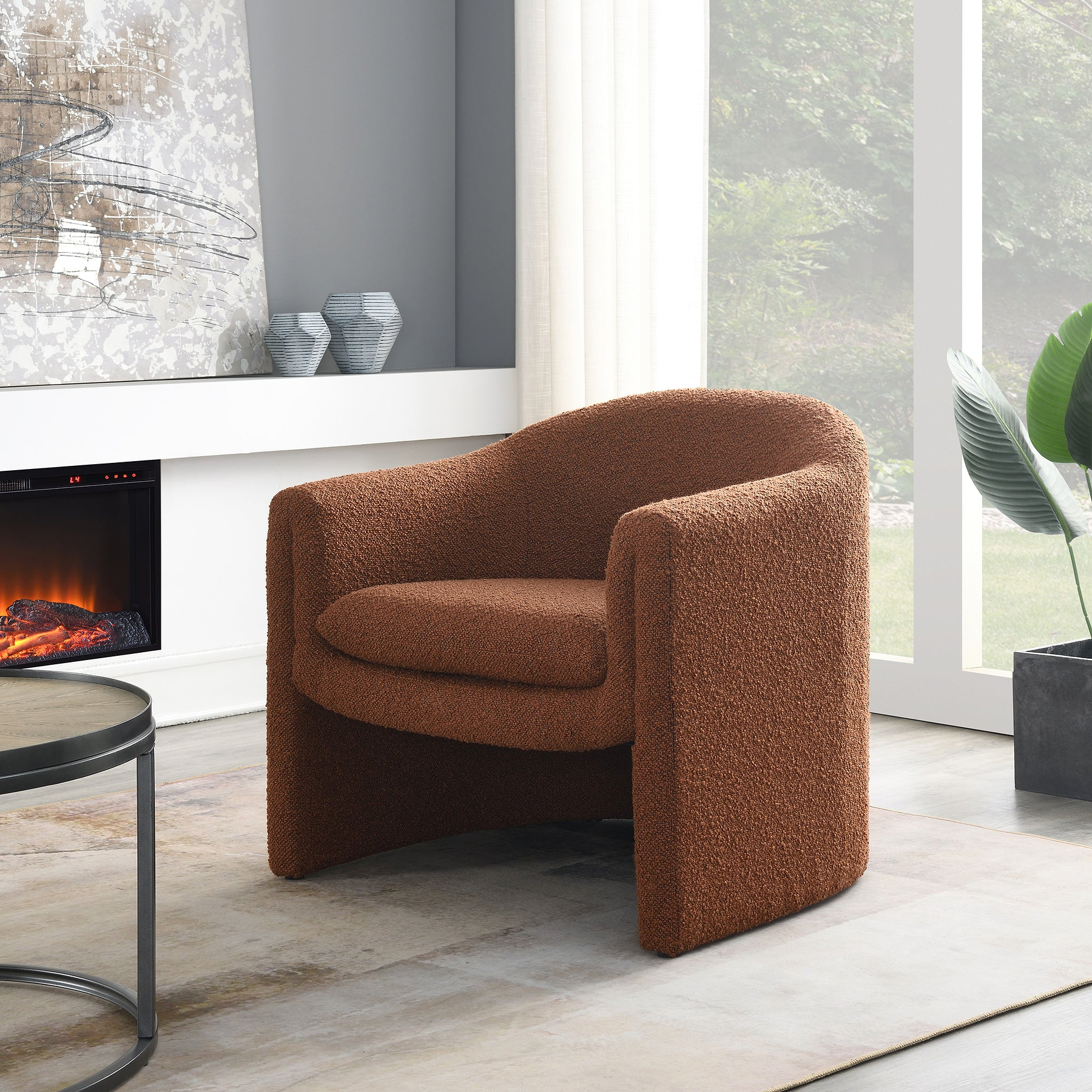 Theon Boucle Curved Accent Chair Rust from Roseland Furniture