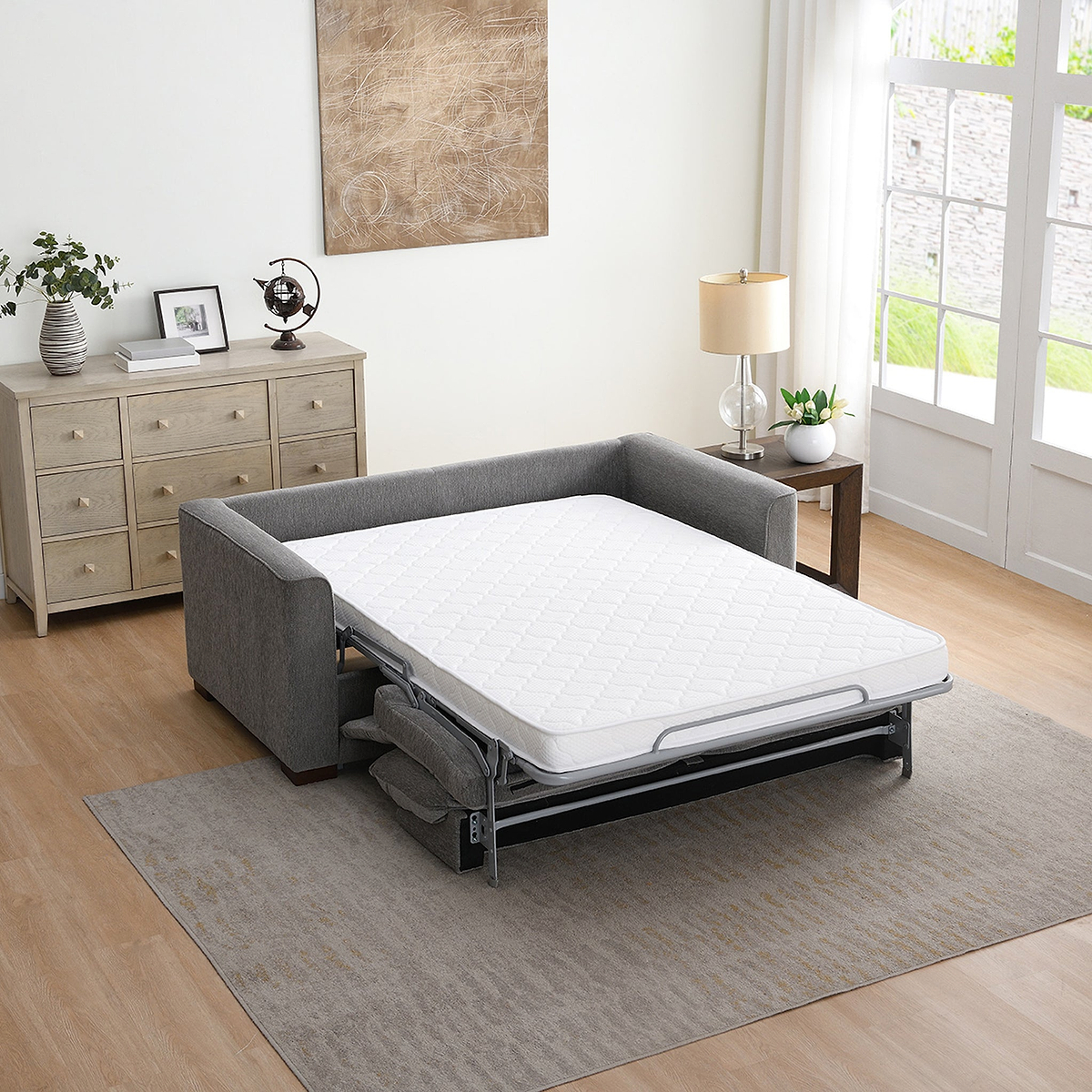 Lior 2 Seater Sofa Bed Light Grey Angle1 from Roseland Furniture