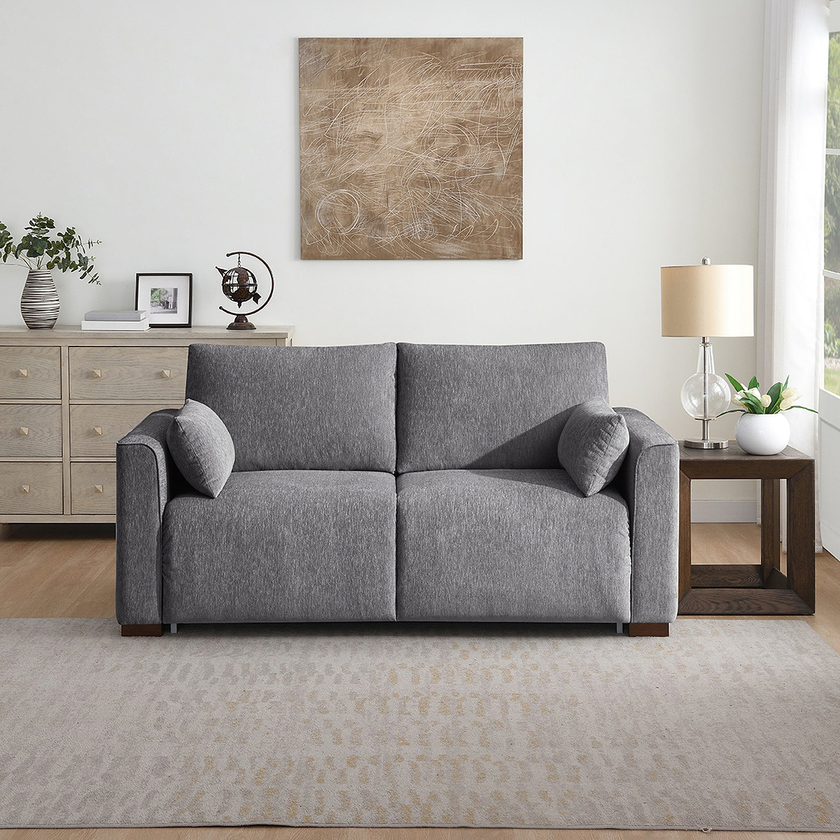 Lior 2 Seater Sofa Bed Light Grey Angle1 from Roseland Furniture