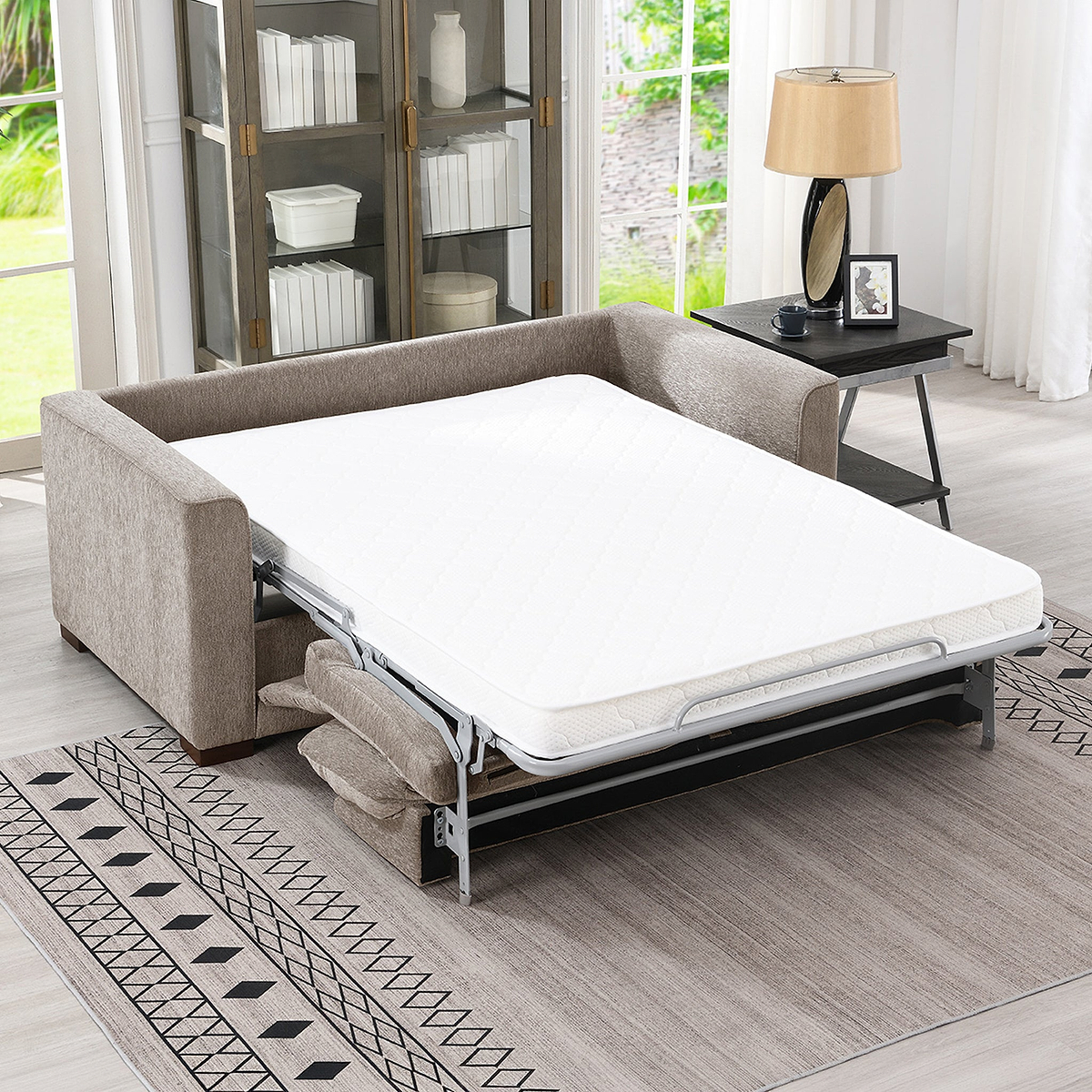 Lior 2 Seater Sofa Bed Stone Size1 from Roseland Furniture
