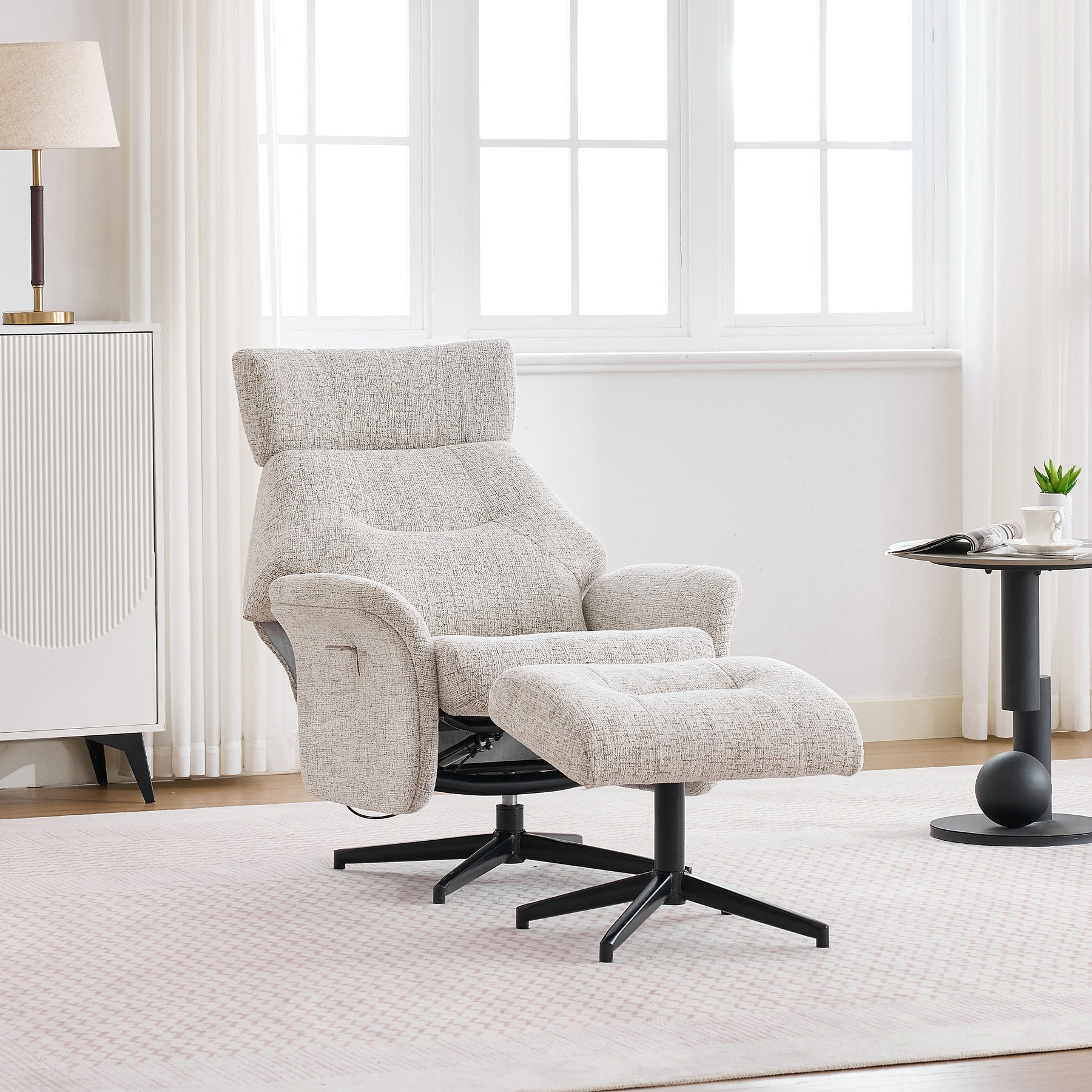 Marlowe Swivel Chair and Footstool Beige from Roseland Furniture