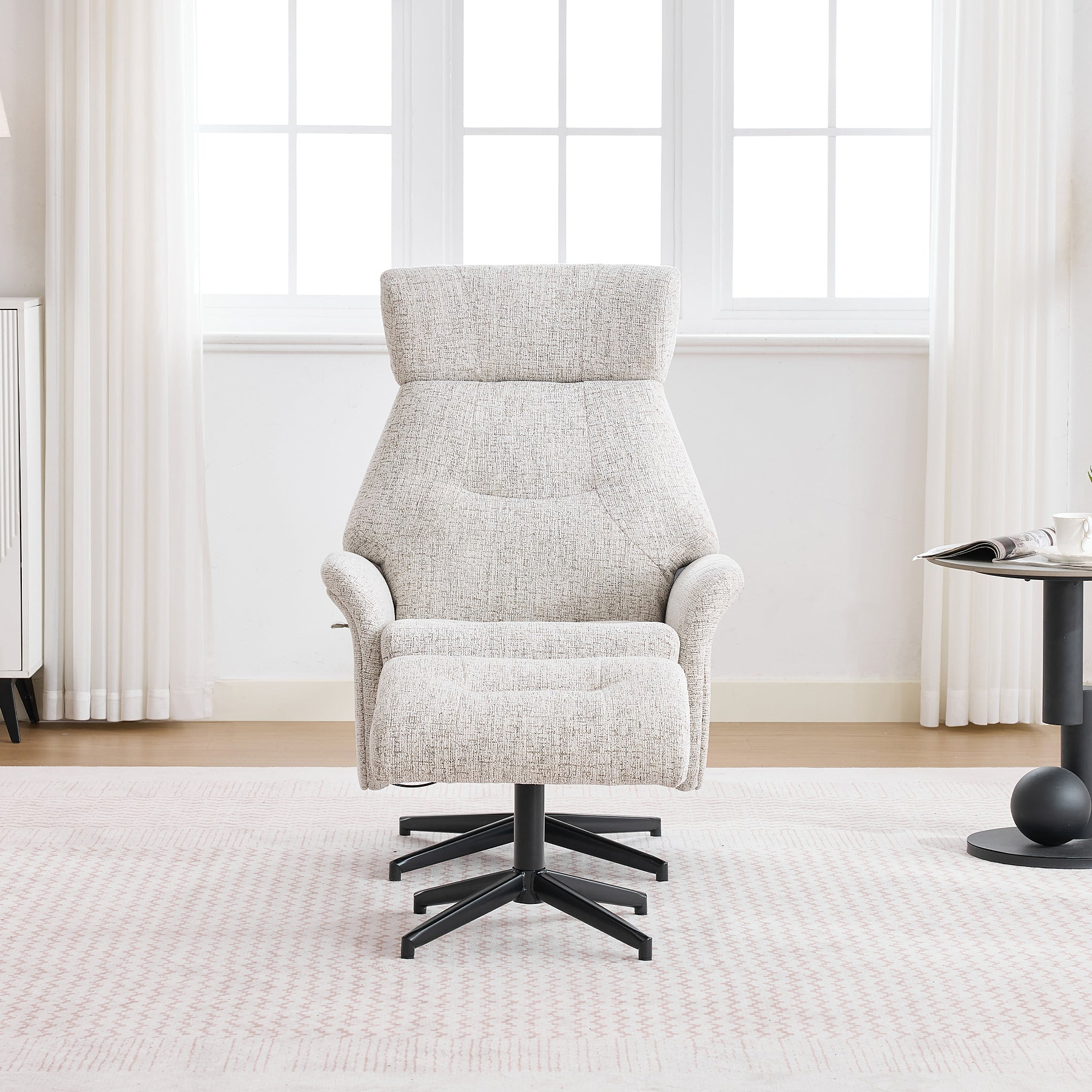 Marlowe Swivel Chair and Footstool Beige from Roseland Furniture