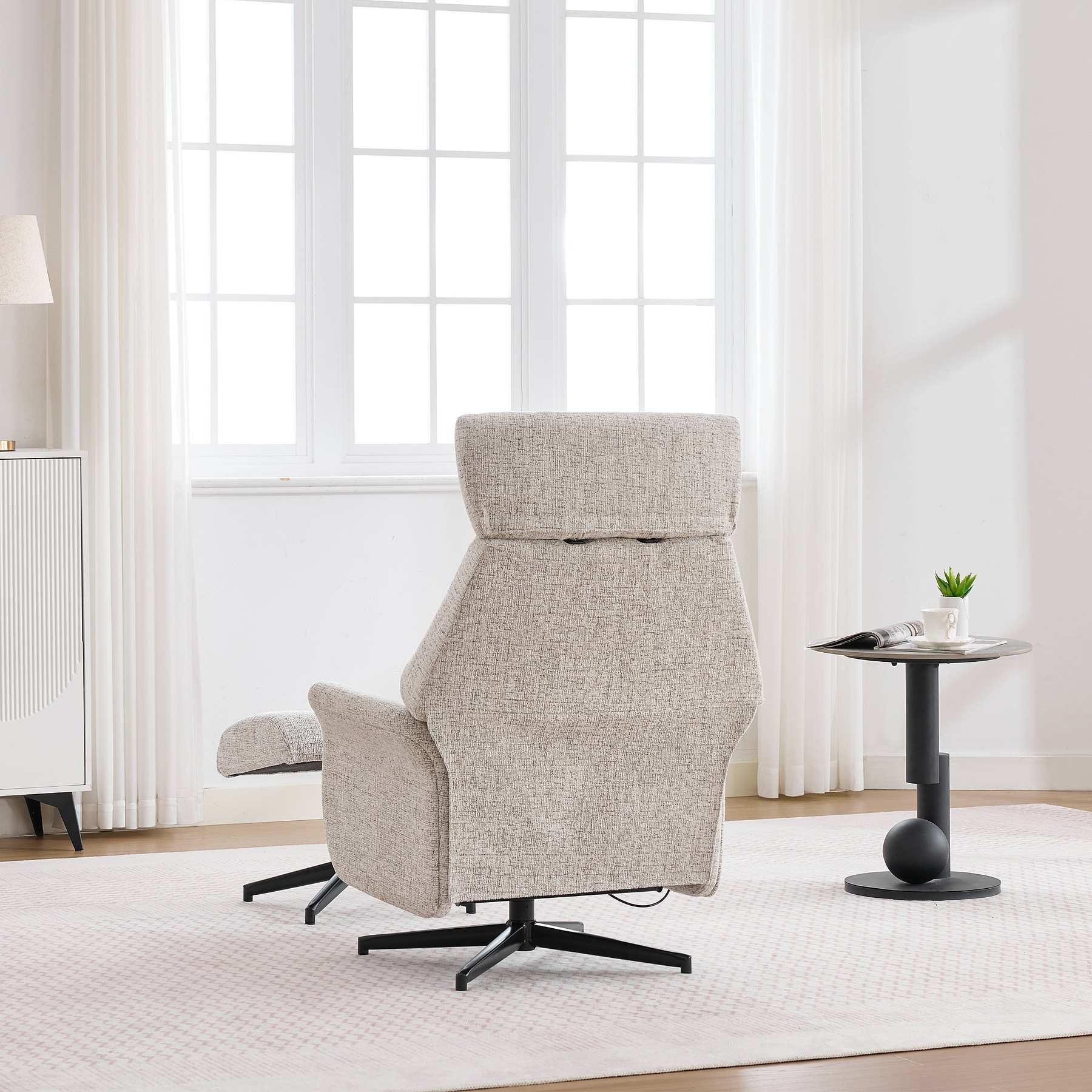 Marlowe Swivel Chair and Footstool Beige from Roseland Furniture