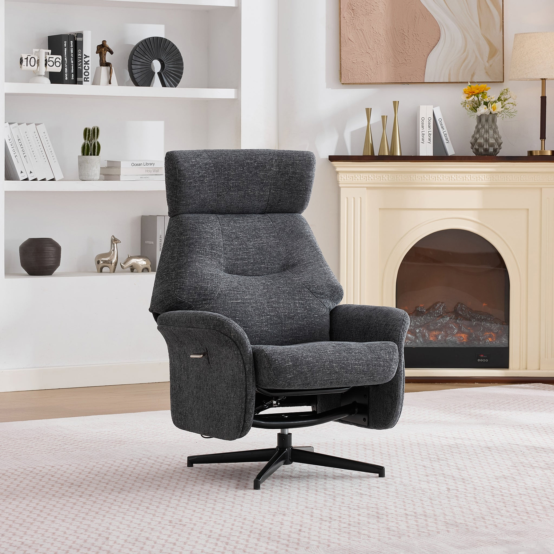 Marlowe Swivel Chair and Footstool Grey Size1 from Roseland Furniture