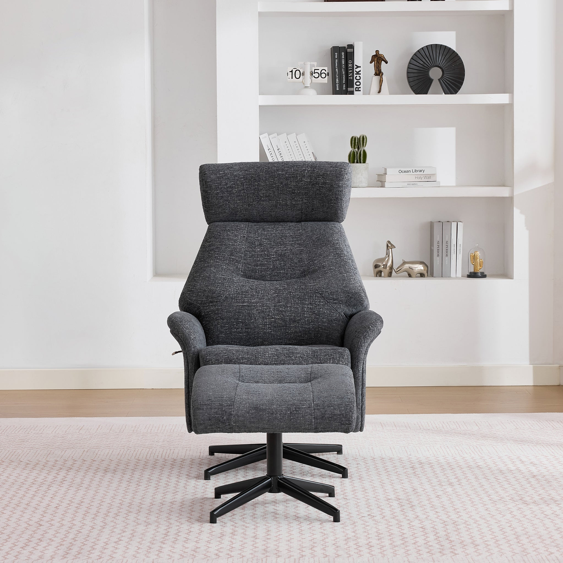 Marlowe Swivel Chair and Footstool Grey Size1 from Roseland Furniture