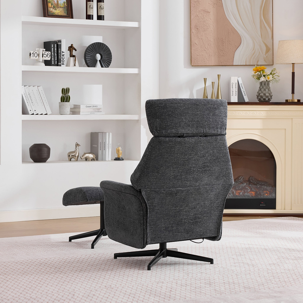 Marlowe Swivel Chair and Footstool Grey Size1 from Roseland Furniture