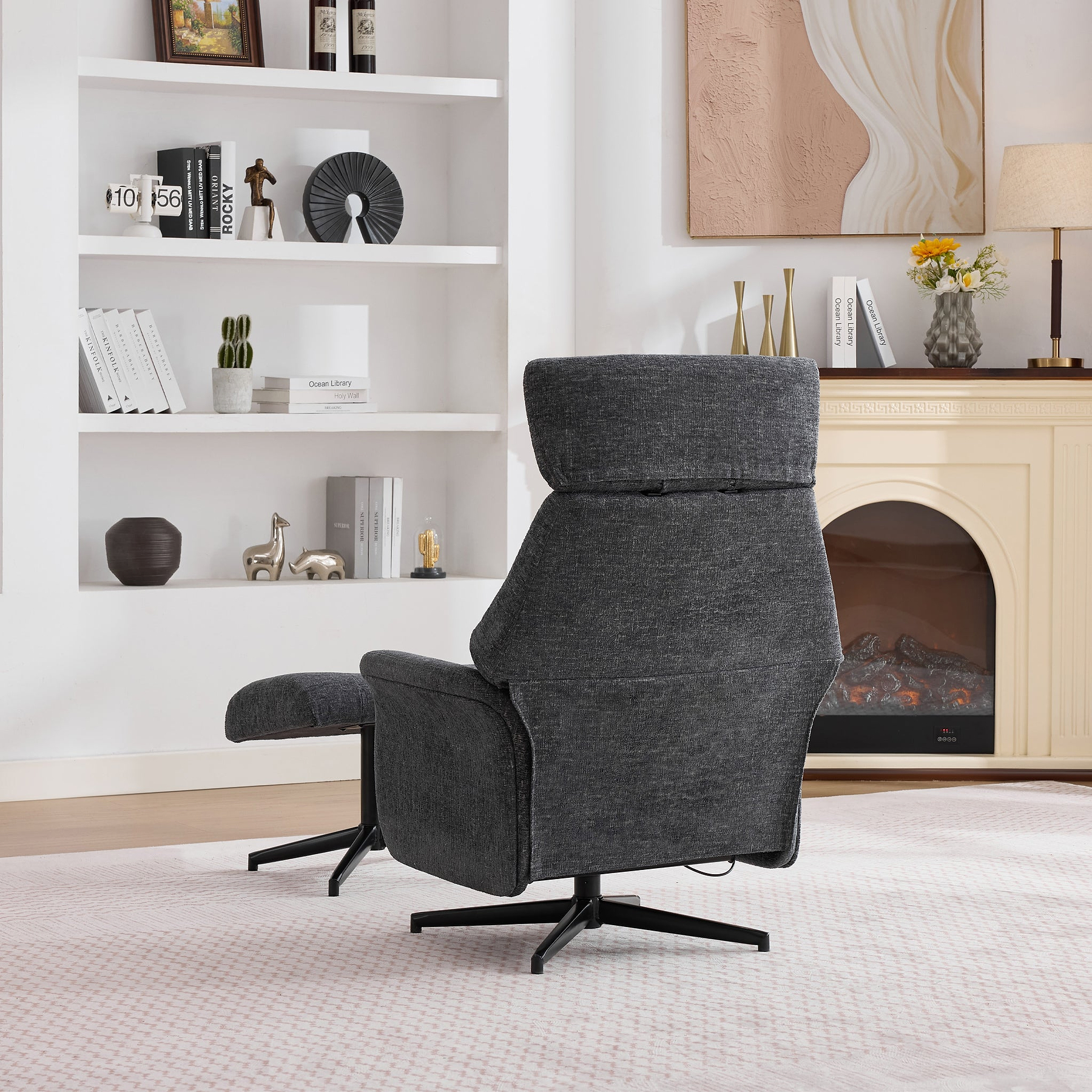 Marlowe Swivel Chair and Footstool Grey Size1 from Roseland Furniture