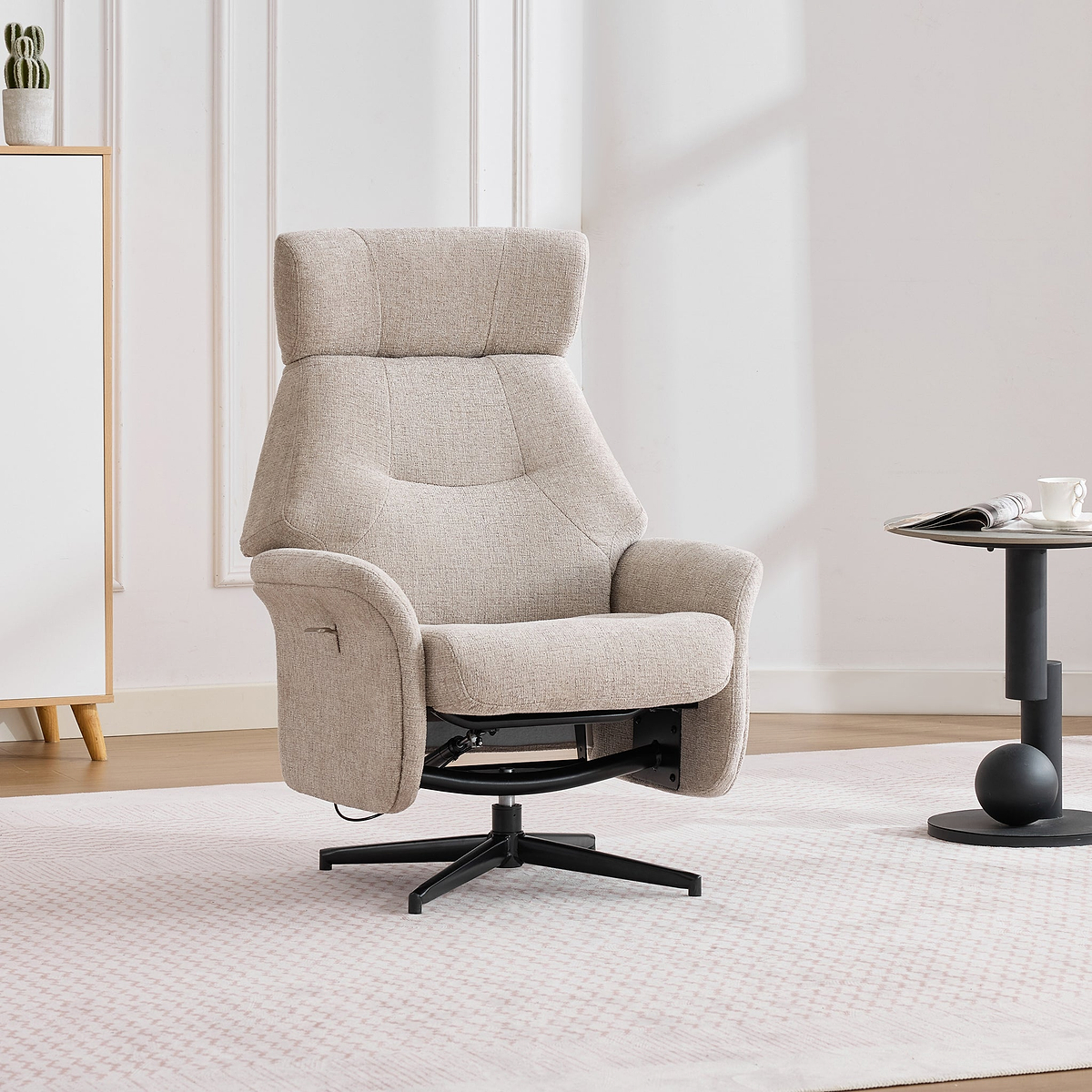 Marlowe Swivel Chair and Footstool Oatmeal Close1 from Roseland Furniture