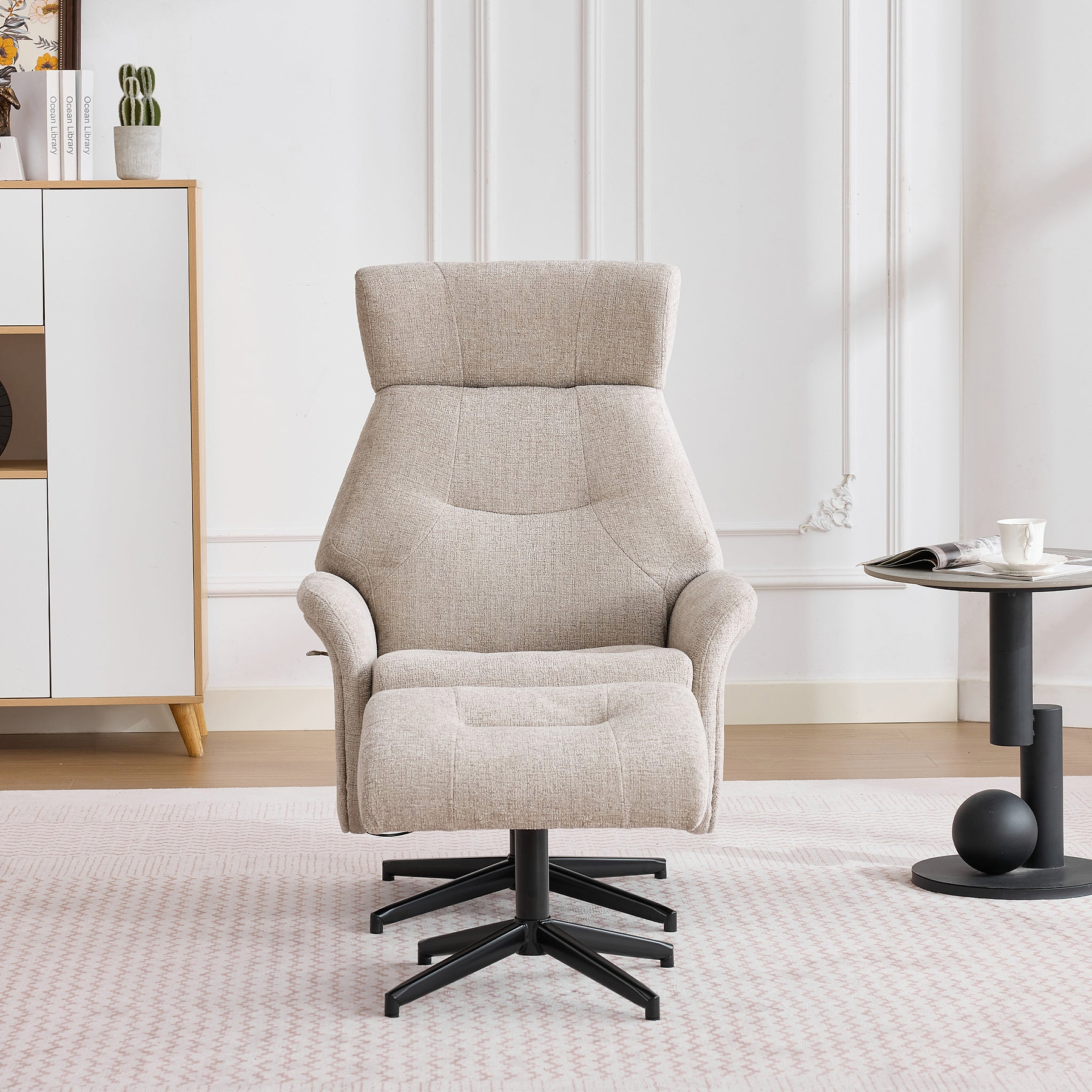 Marlowe Swivel Chair and Footstool Oatmeal Close1 from Roseland Furniture