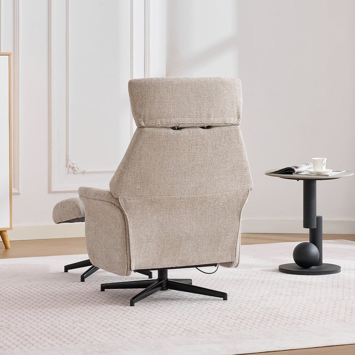 Marlowe Swivel Chair and Footstool Oatmeal Close1 from Roseland Furniture