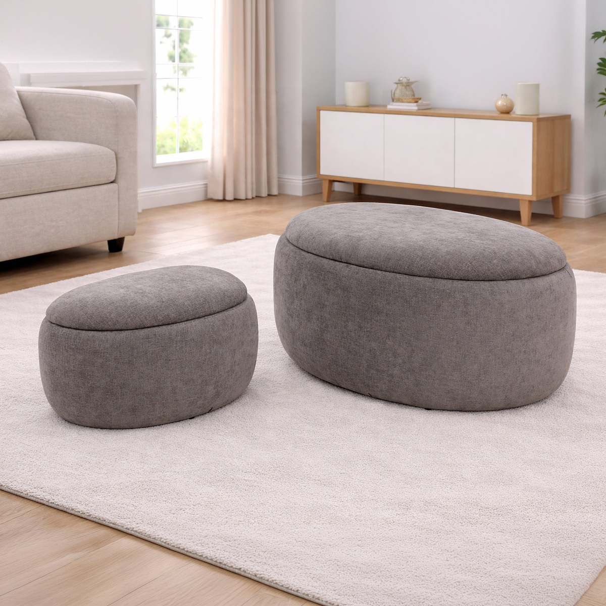 Kensal Storage Ottoman Large Stone Size1 from Roseland Furniture