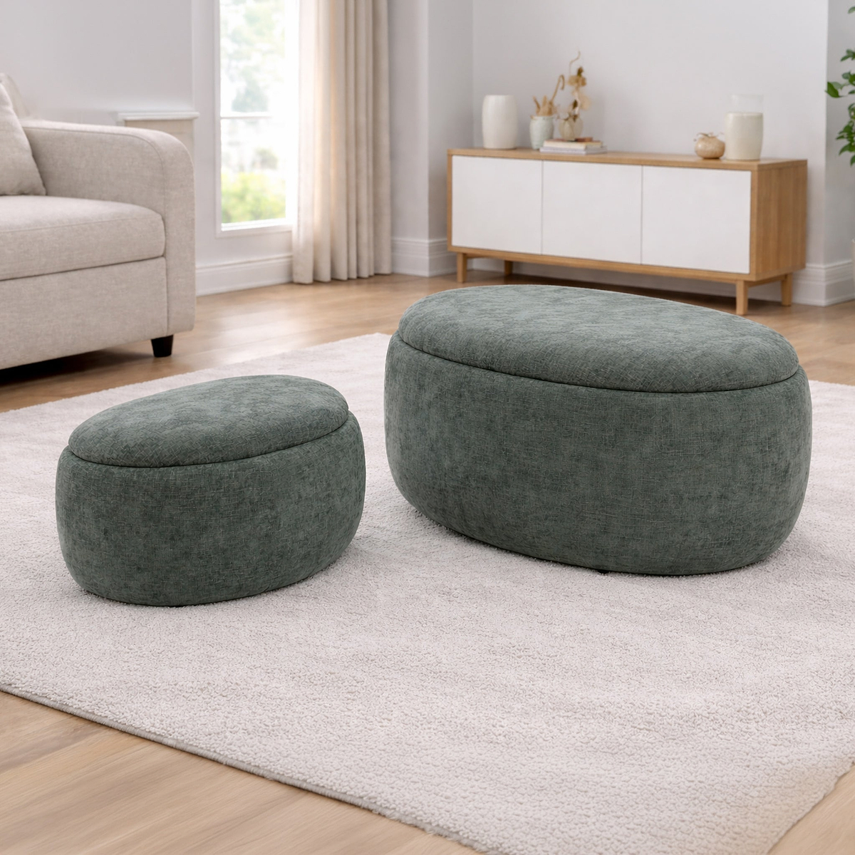 Kensal Storage Ottoman Large Winter Moss Angle1 from Roseland Furniture