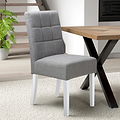 Pryder Light Grey Faux Linen Dining Chair with White Legs for dining room