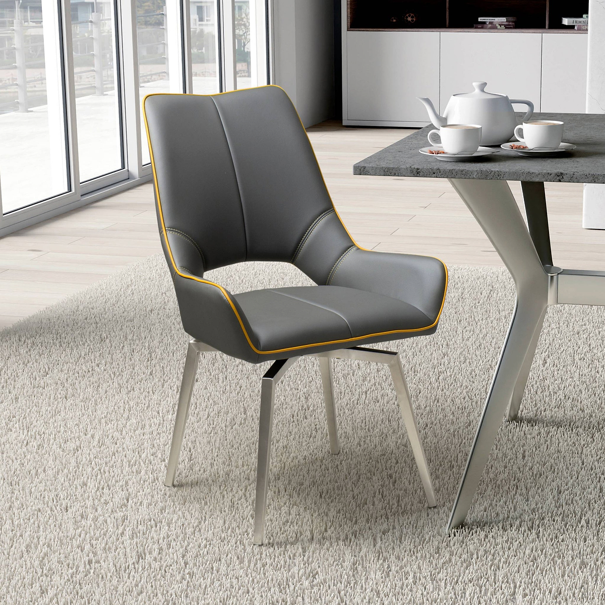 Arlo Grey Swivel Faux Leather Dining Chair for dining room