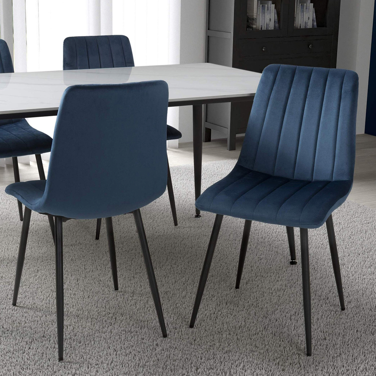Luna Brushed Velvet Dining Chair Blue from Roseland Furniture